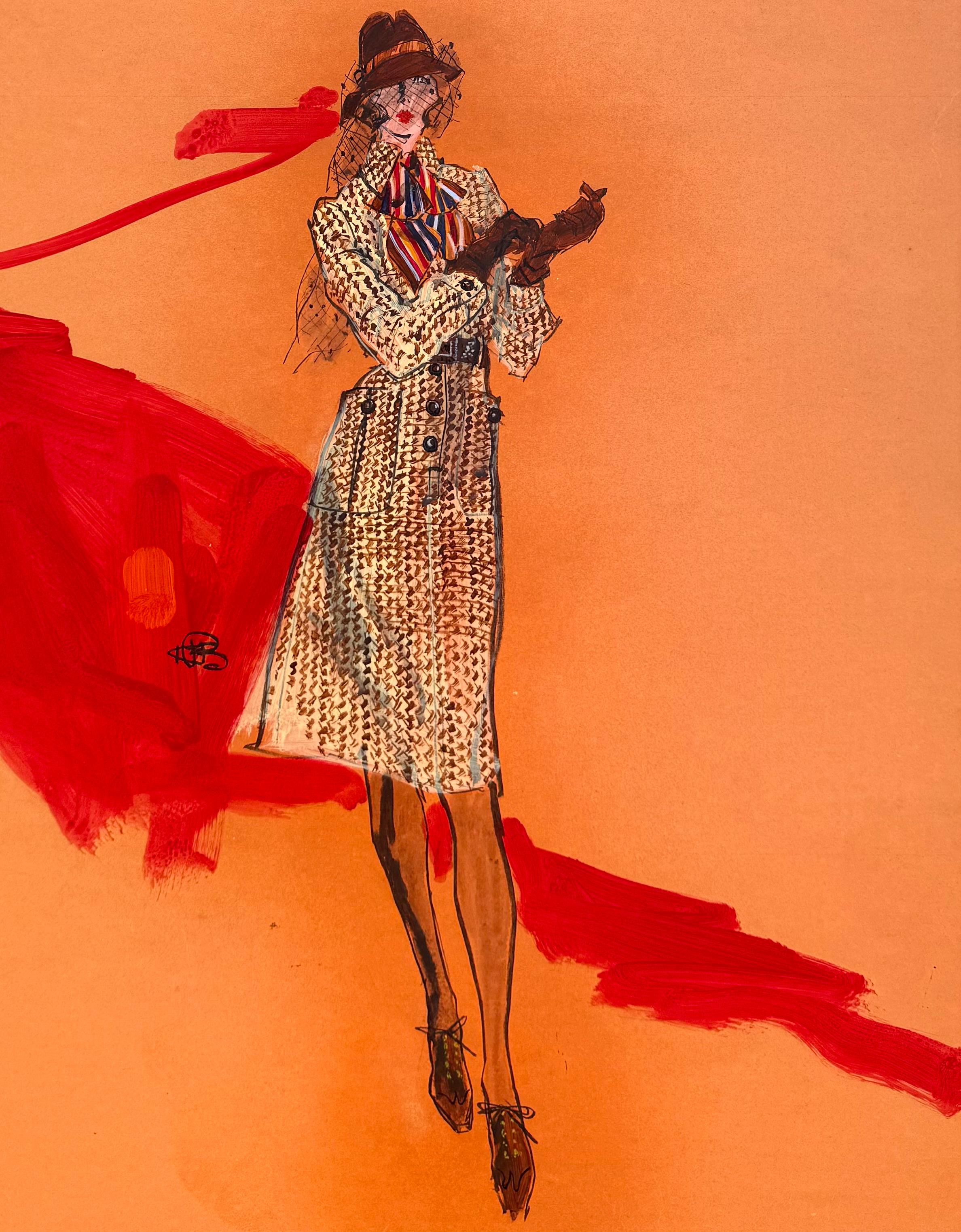 “Woman with Colorful Scarf” - Orange Figurative Art by Kenneth Paul Block