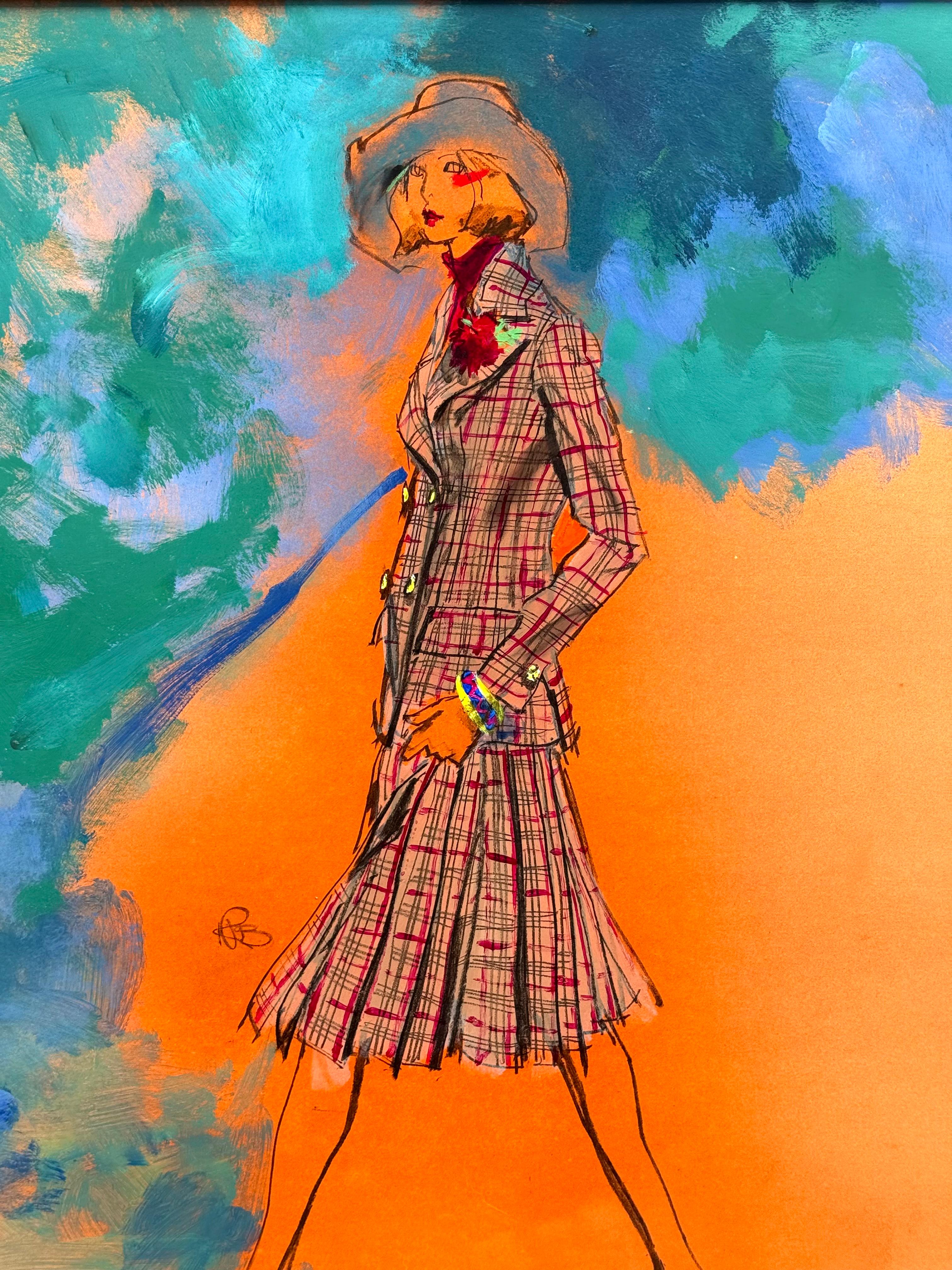 “Woman in Plaid” - American Modern Art by Kenneth Paul Block