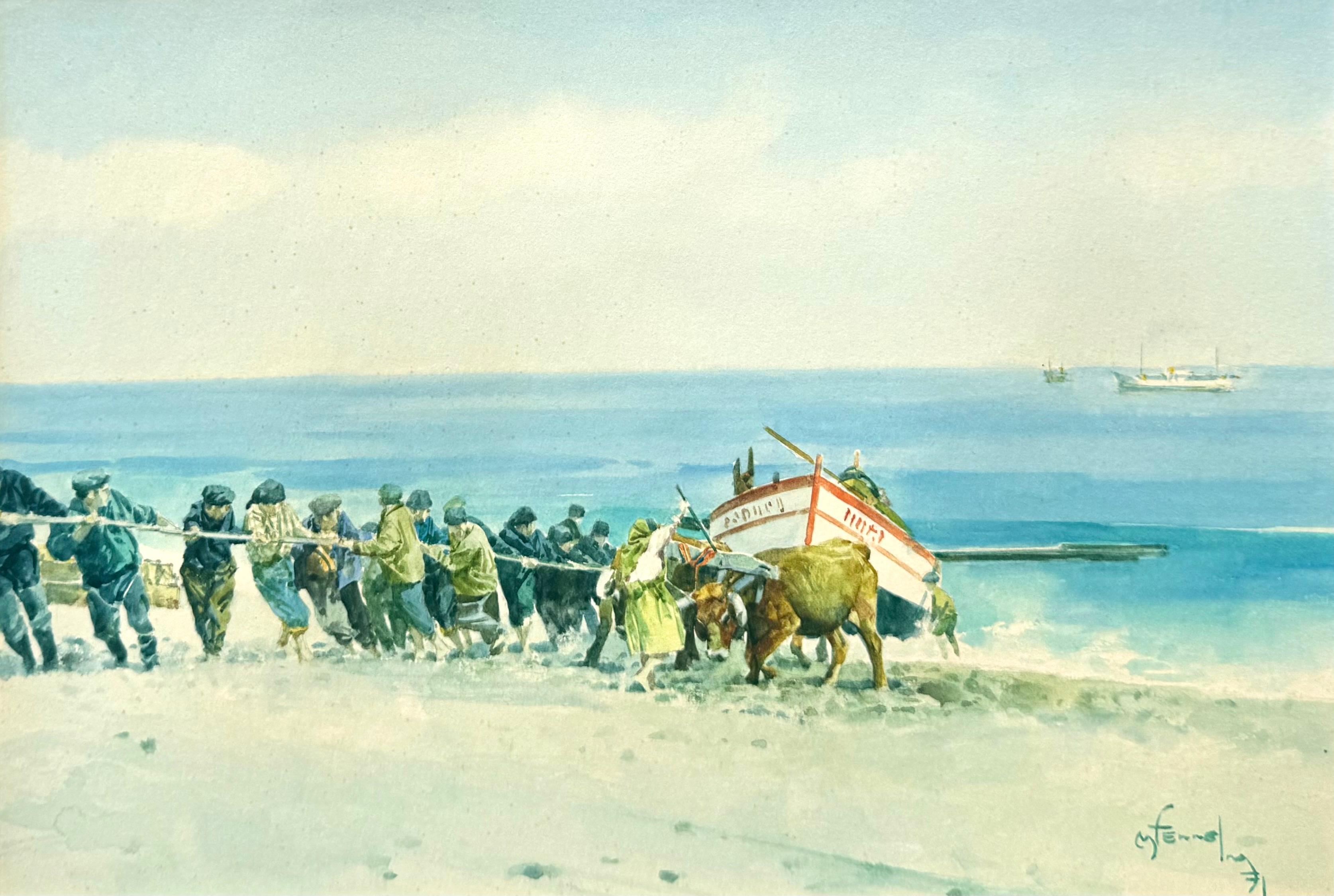 Landscape Art Miss L. Fennell - "Remonter le bateau de pêche"