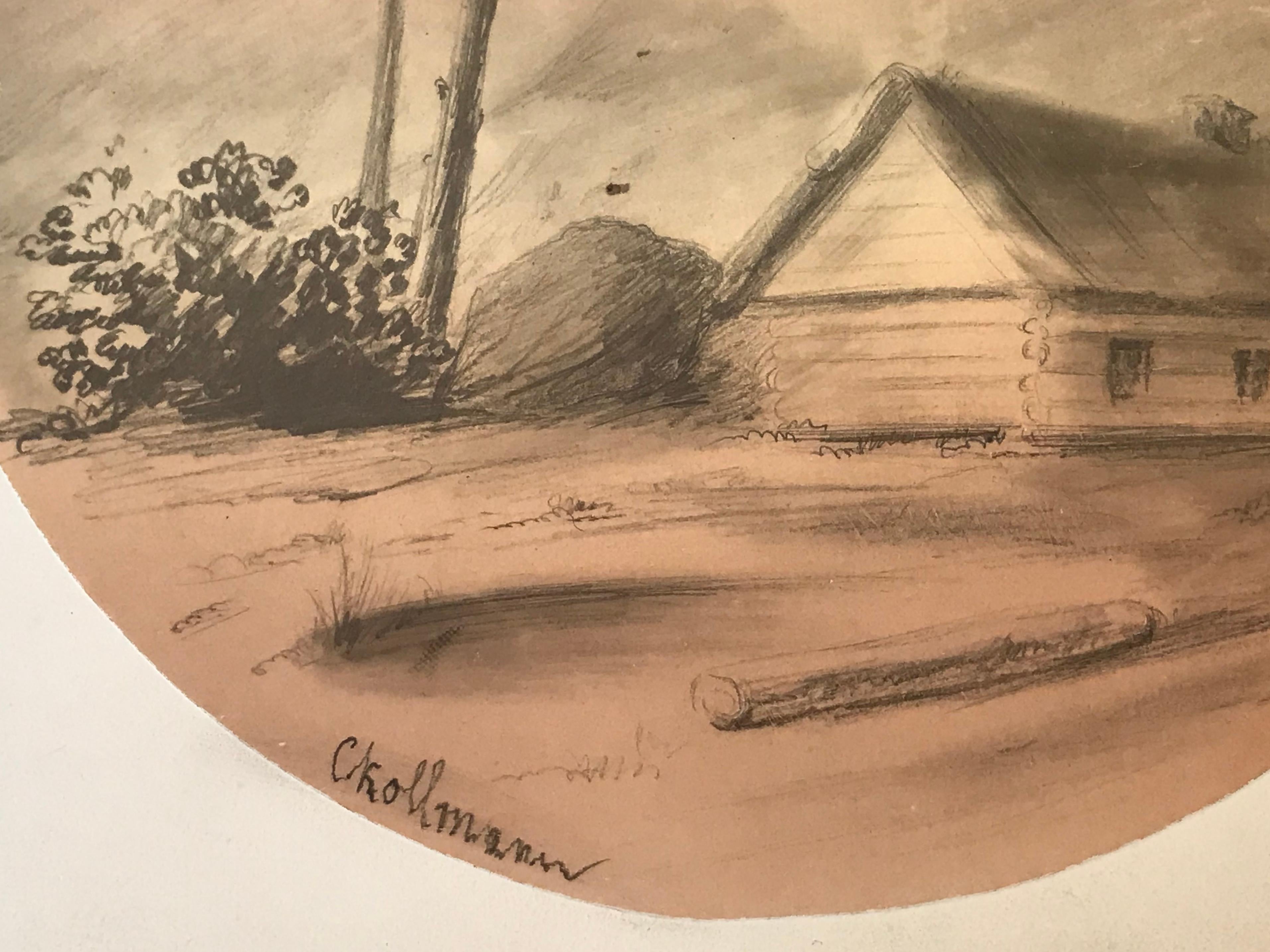 Graphite and watercolor on paper stock drawing by the Russian Federation artist, Carl Ivanovitch Kollmann.  Circa 1830.  Condition: Good.  Actual drawing diameter is 6.5 inches. Impressed Ackermann & Co. stamp lower right.  Slight toning of paper.