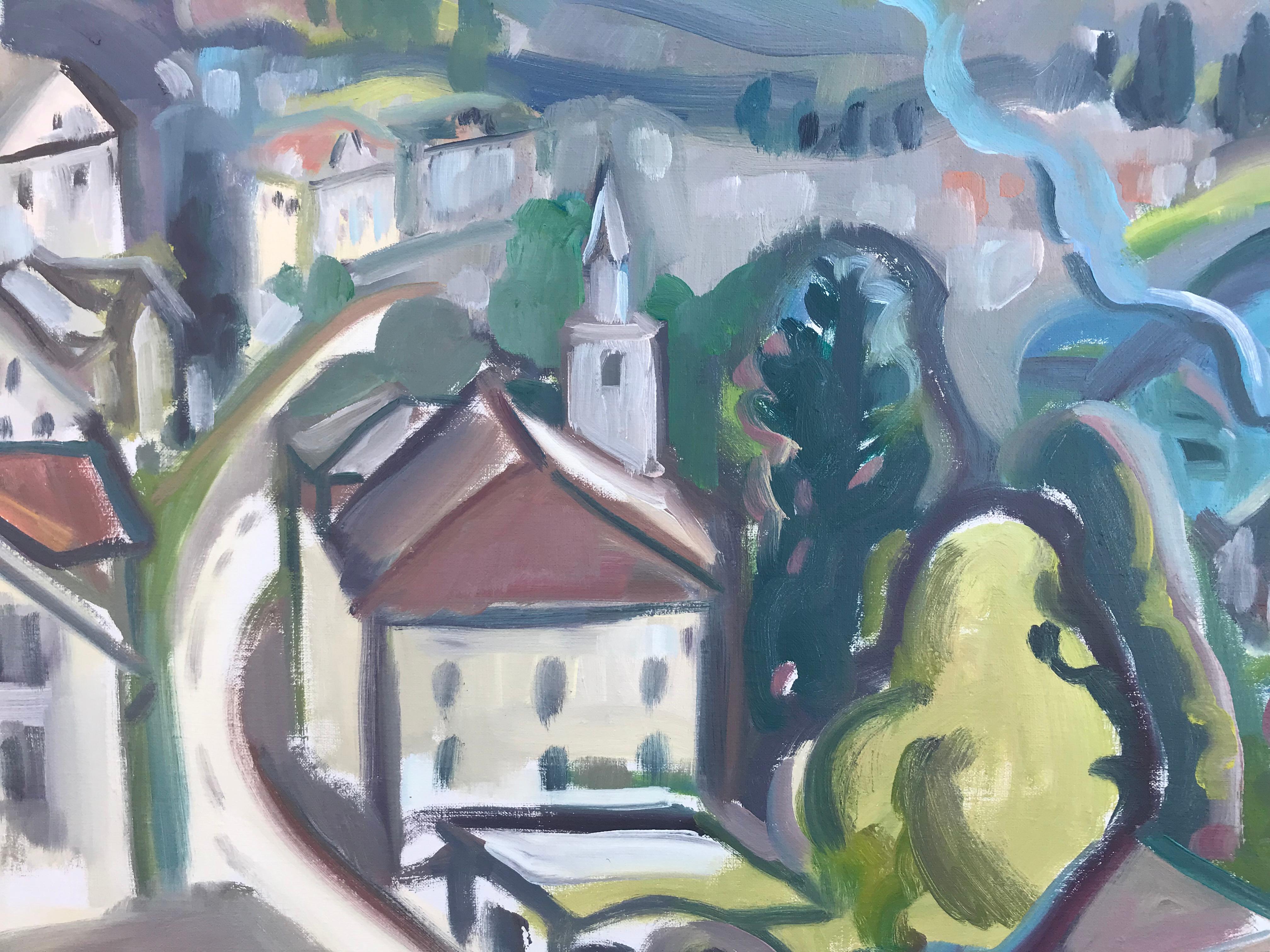 “Town on Lake Lucerne” - Painting by Paul D. Running
