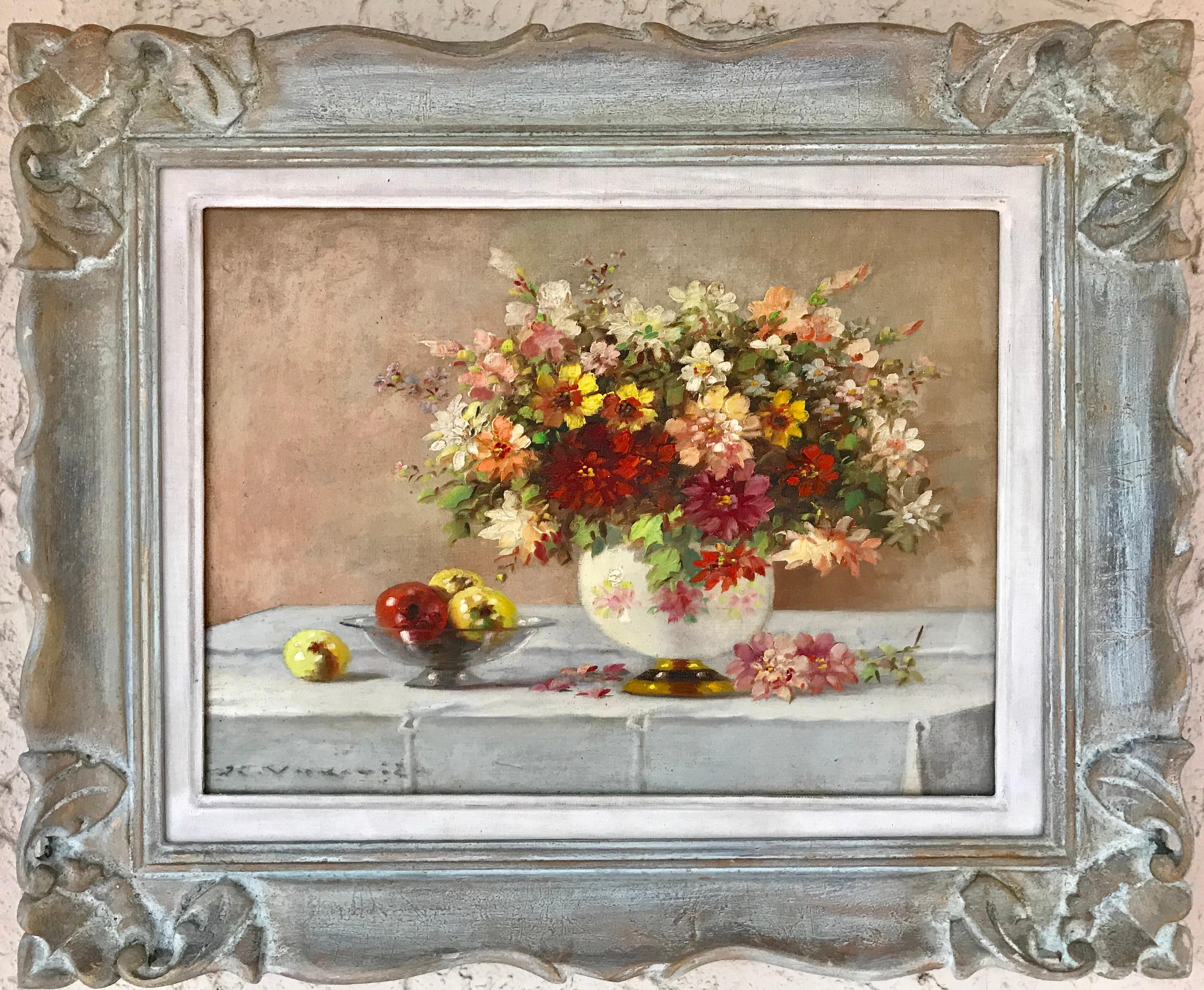 Blumenstrauß in Porzellanvase – Painting von Marko Vukovic