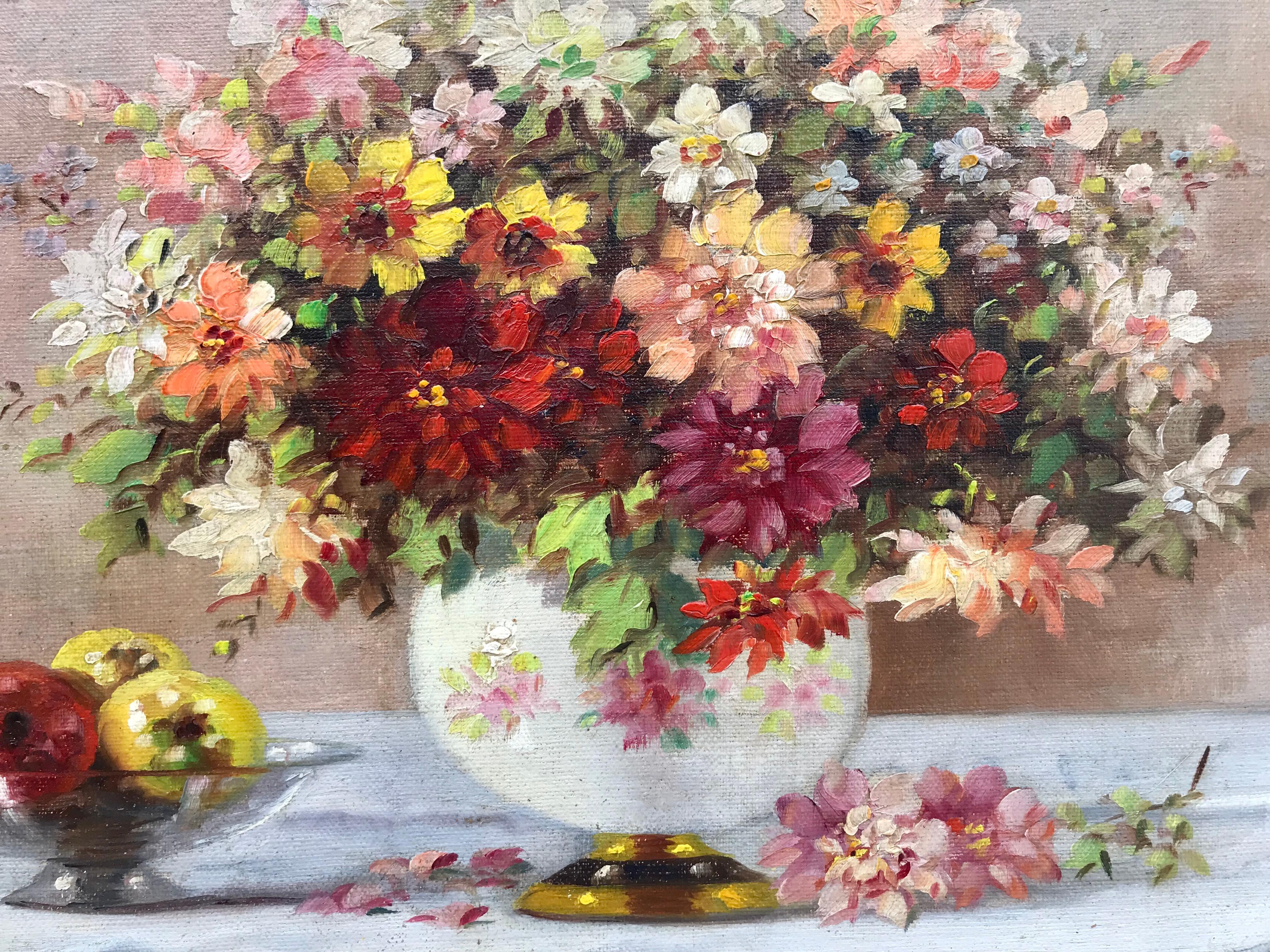 Bouquet dans un vase en porcelaine - Post-impressionnisme Painting par Marko Vukovic