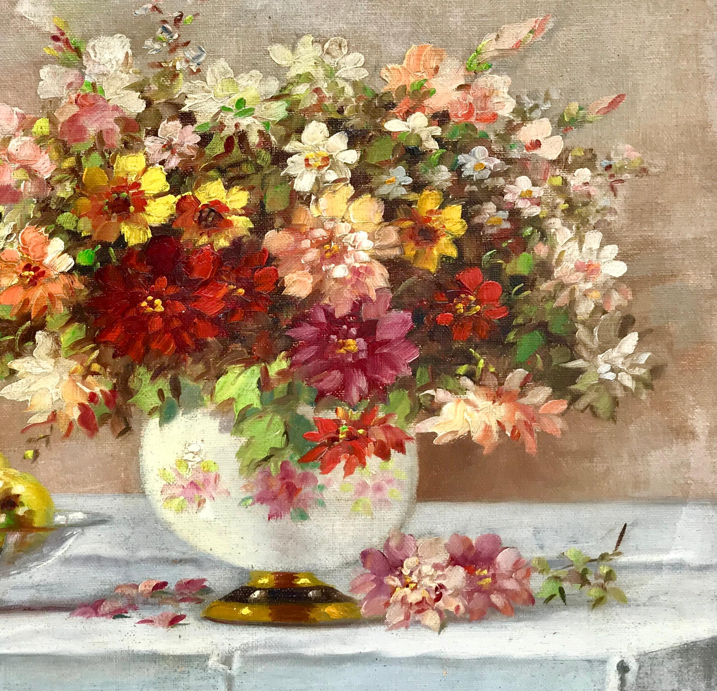 “Bouquet in Porcelain Vase” - Post-Impressionist Painting by Marko Vukovic