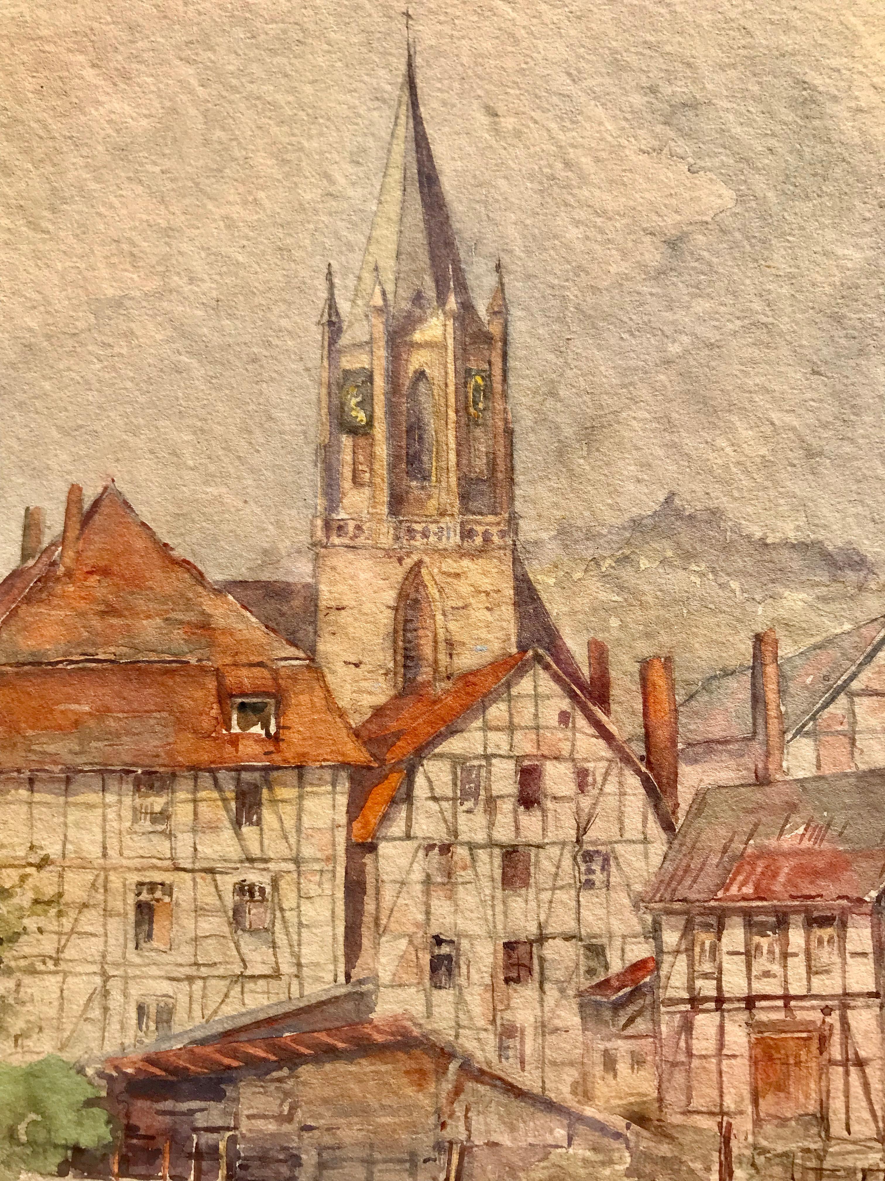 Watercolor, gouache on paper of Rotenburg/Fulda area in Germany.  The river in the artwork would be the Fulda River.  Signed and dated, 1945 lower left with the location stated. In very good original condition.  Newly framed in contemporary