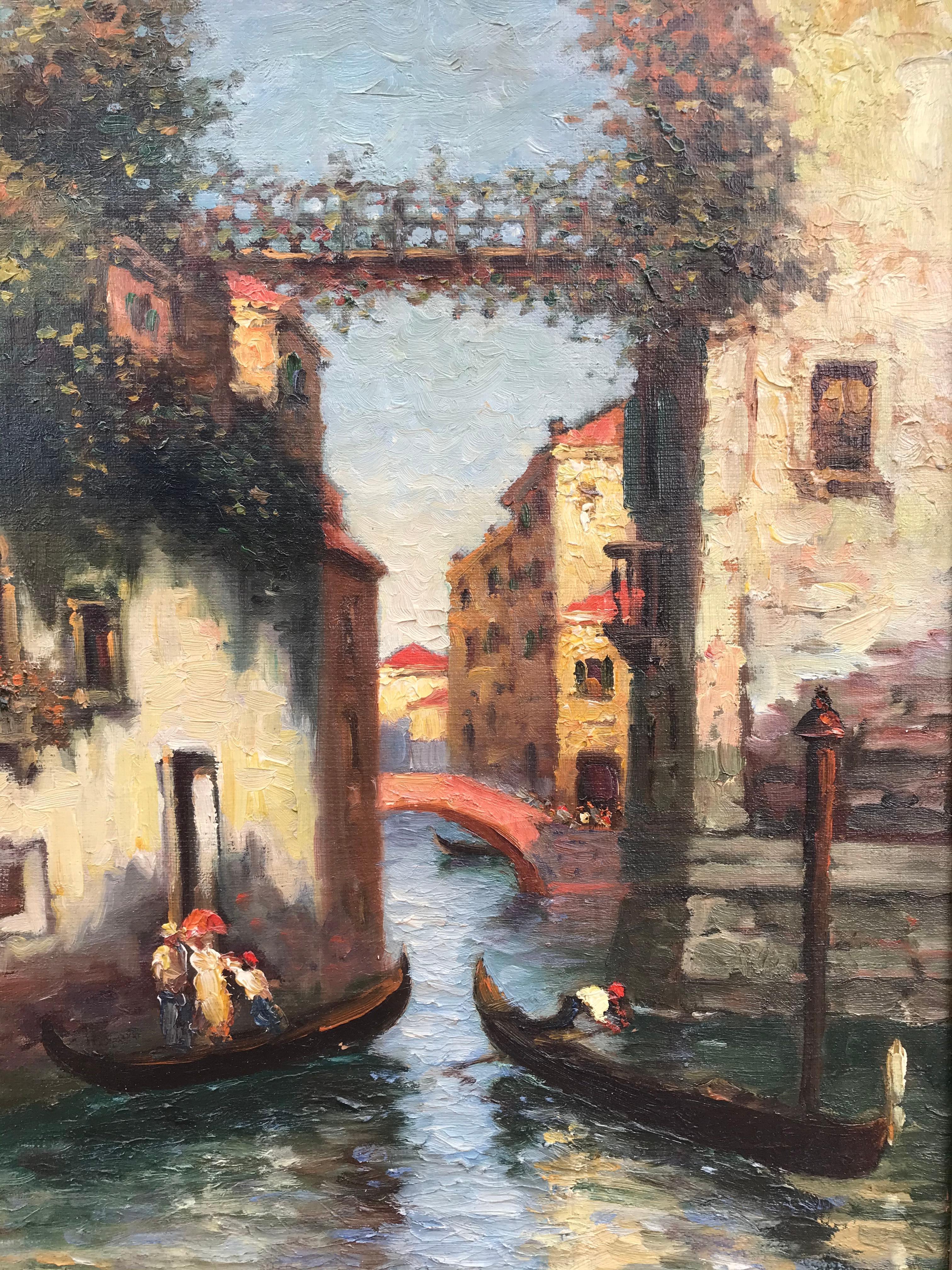 “Venice Gondolas” - Post-Impressionist Painting by Richard Dey DeRibcowsky