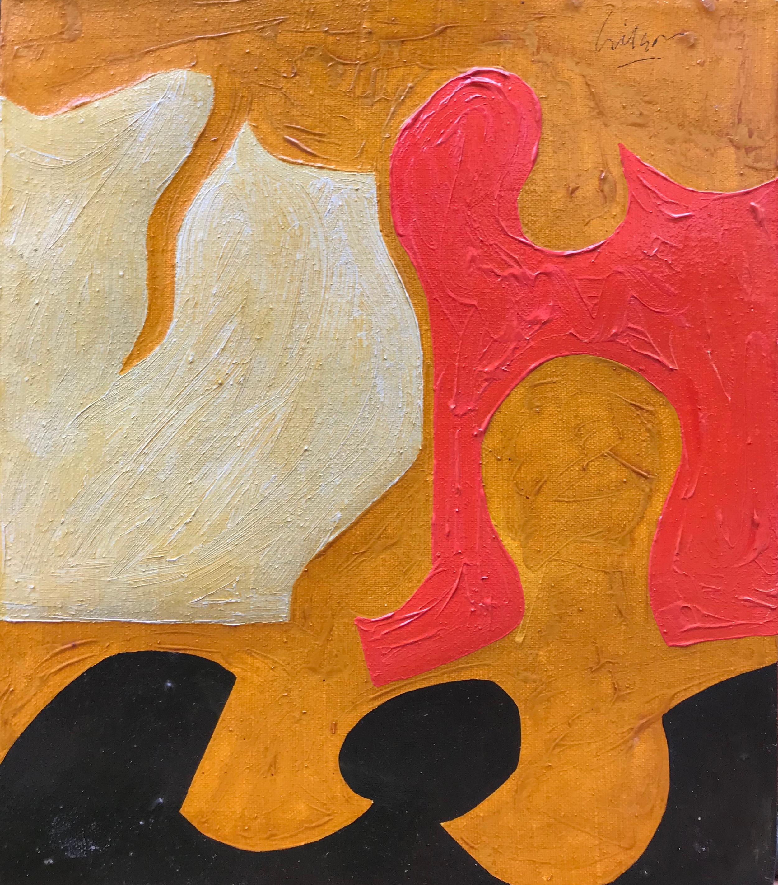 Harry Hilson Abstract Painting – „Rot:: Weiß & Schwarz auf Orange“