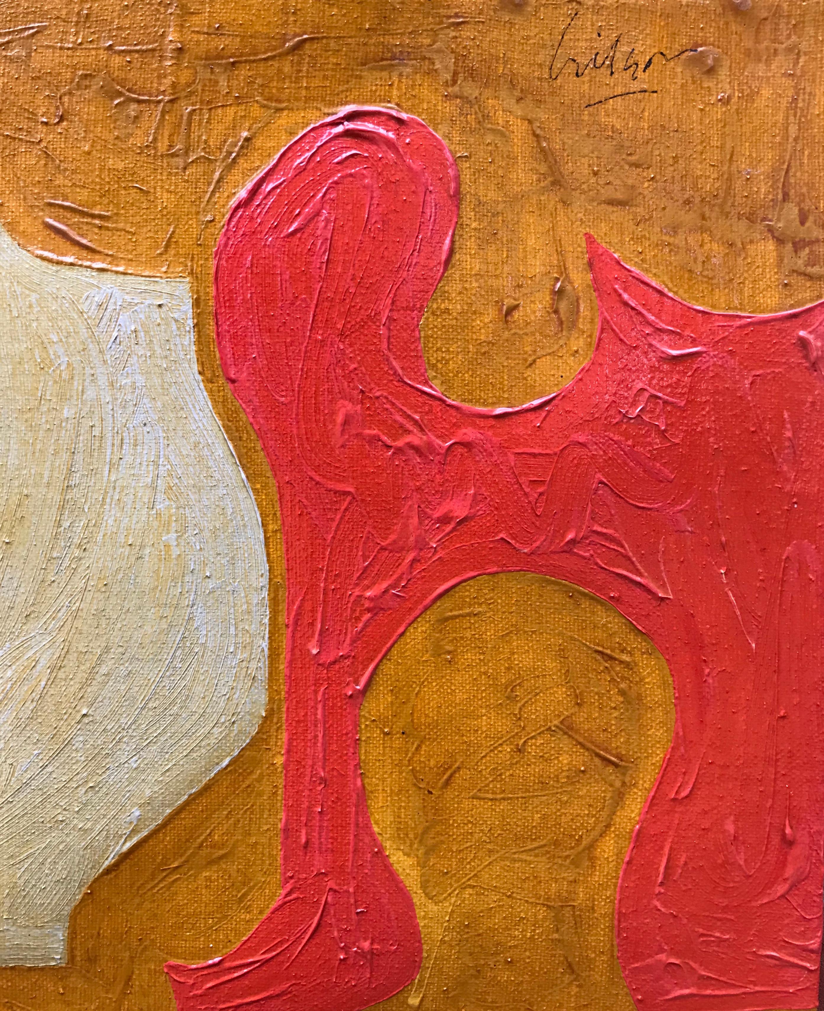 „Rot:: Weiß & Schwarz auf Orange“ (Abstrakt), Painting, von Harry Hilson