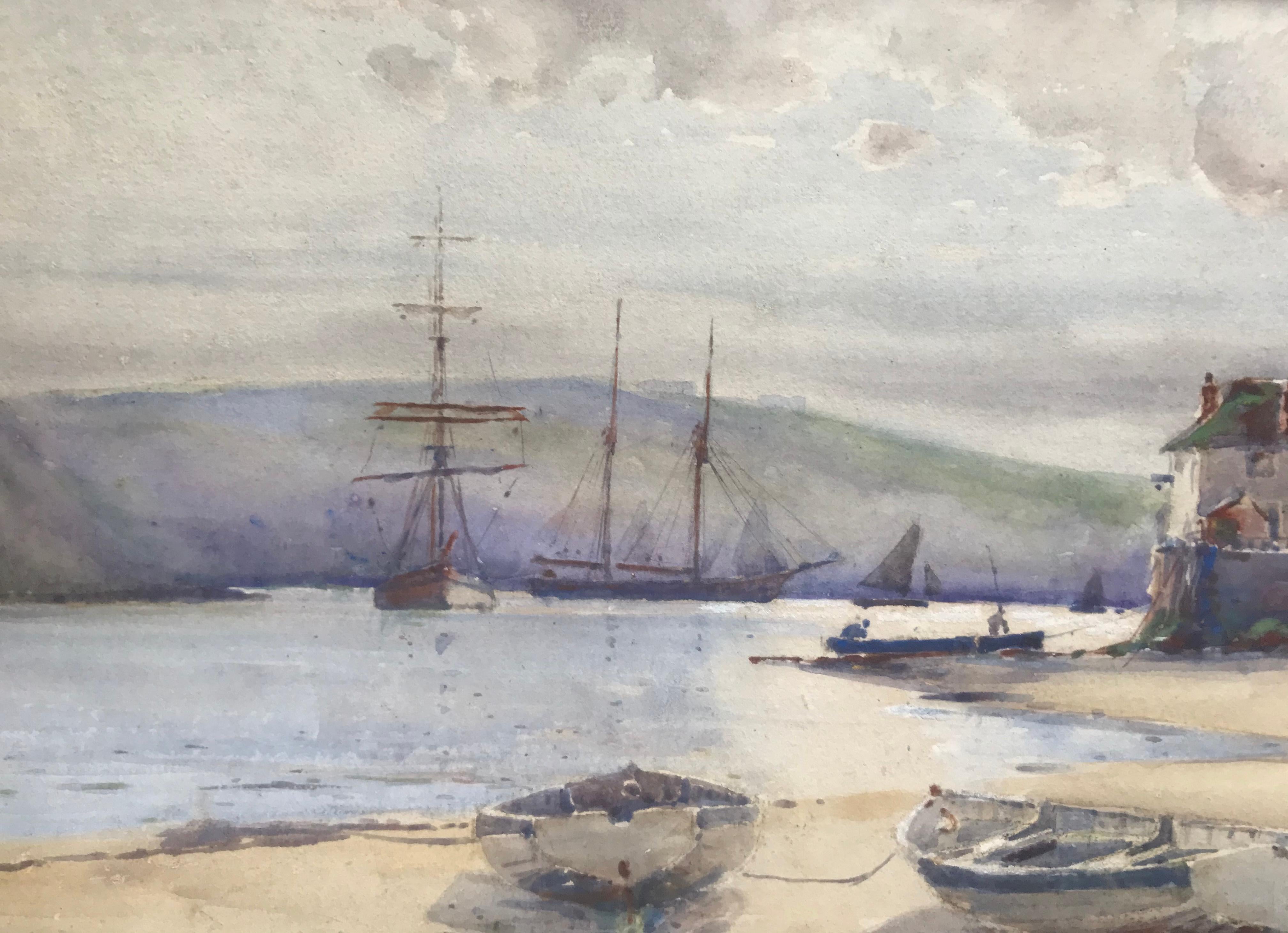 “Schooners, Fowey Harbour, Cornwall” - Post-Impressionist Art by Eyres Simmons