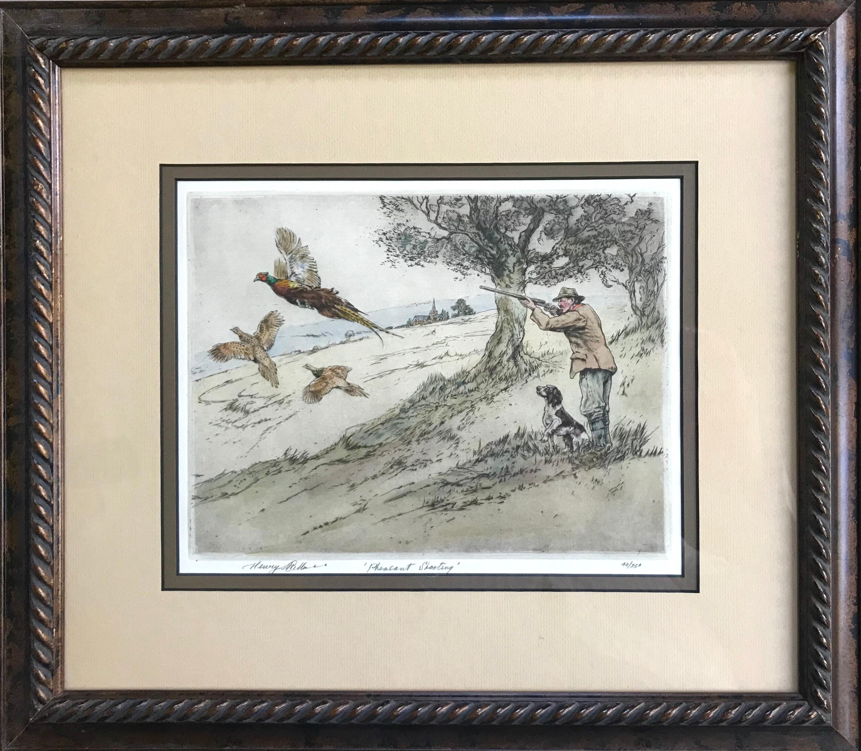 “Pheasant Shooting” - Beige Figurative Print by Henry Wilkinson