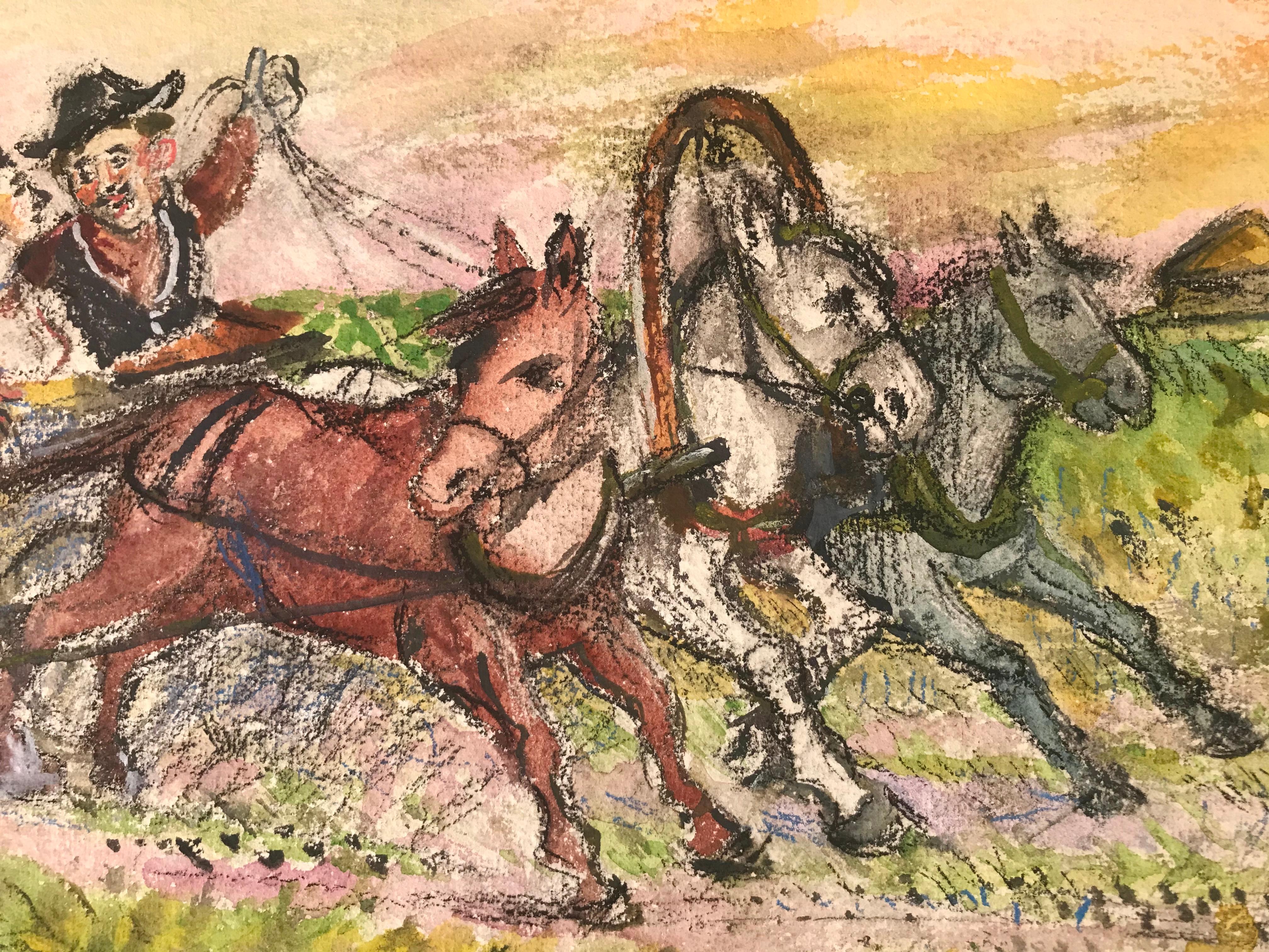 “Wild Carriage Ride” - Post-Modern Mixed Media Art by David Burliuk