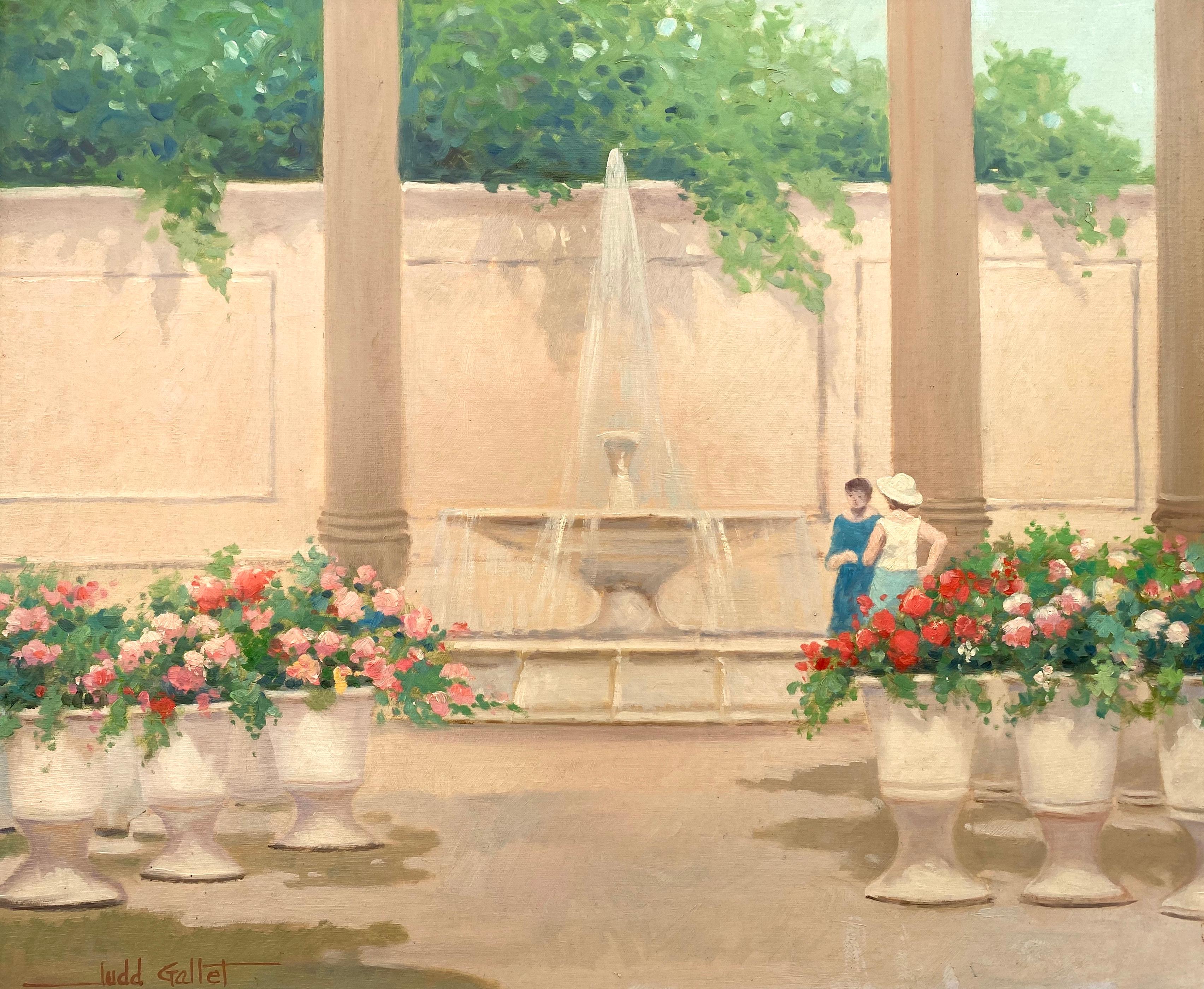 Judd Gallet Landscape Painting - "At the Fountain"