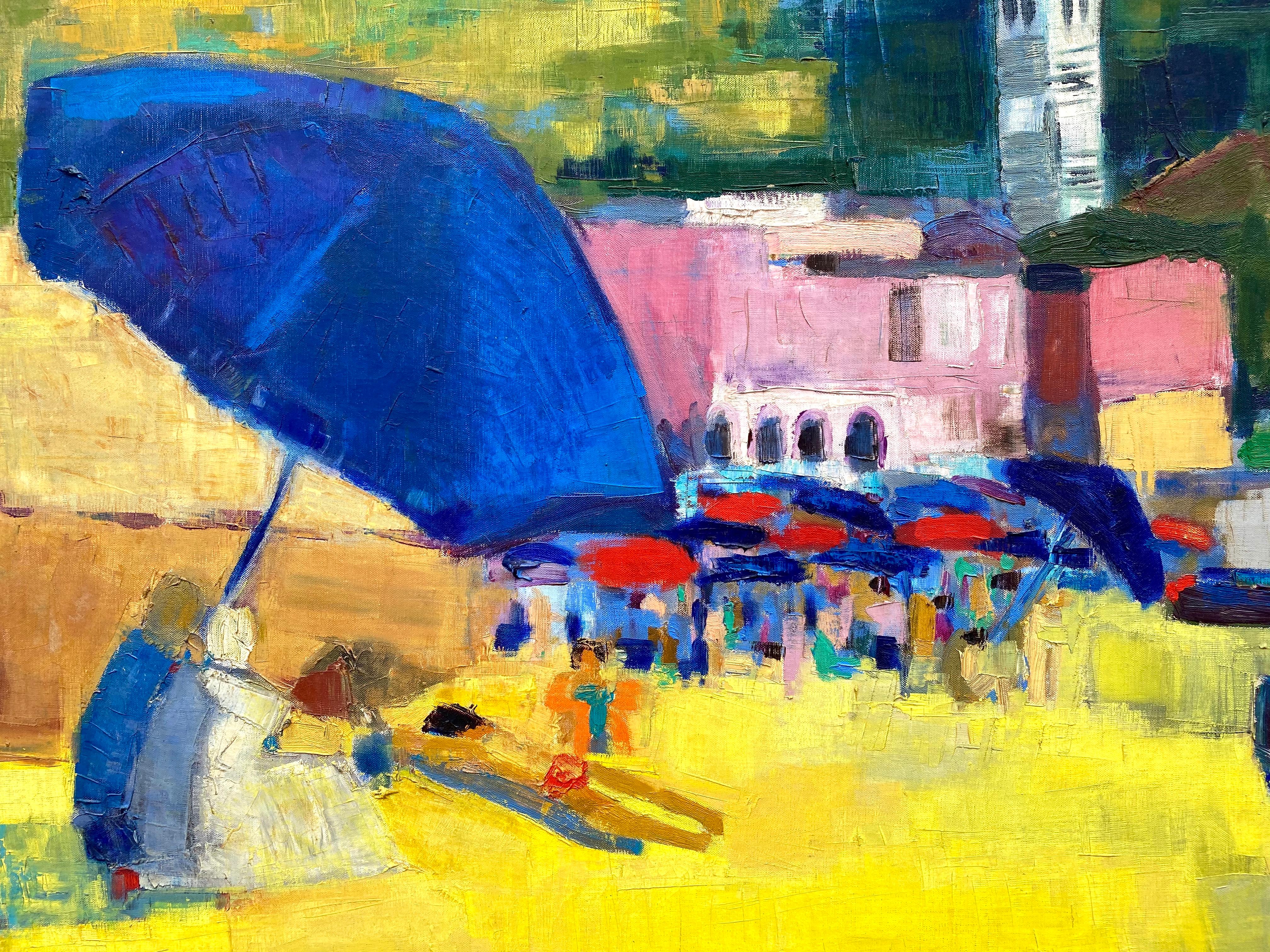 “Le Parasol Bleu” - Painting by Jean-Jacques Morvan