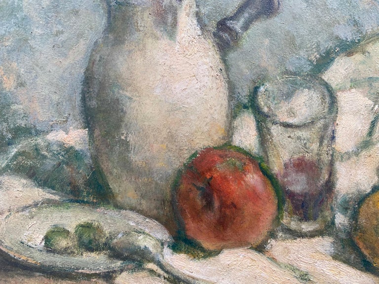 “Pitcher and Fruit” - Gray Still-Life Painting by Prosper Rotge
