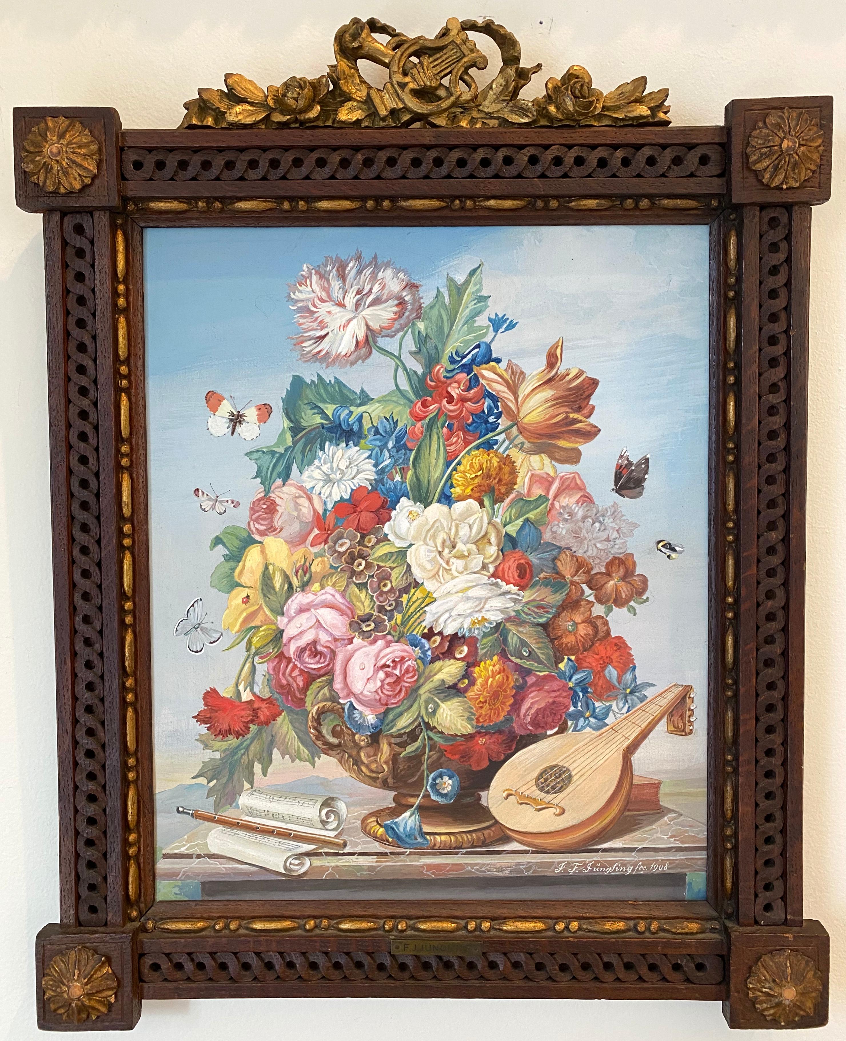 Blumenstrauß mit Mandolin – Art von Friedrich Jungling