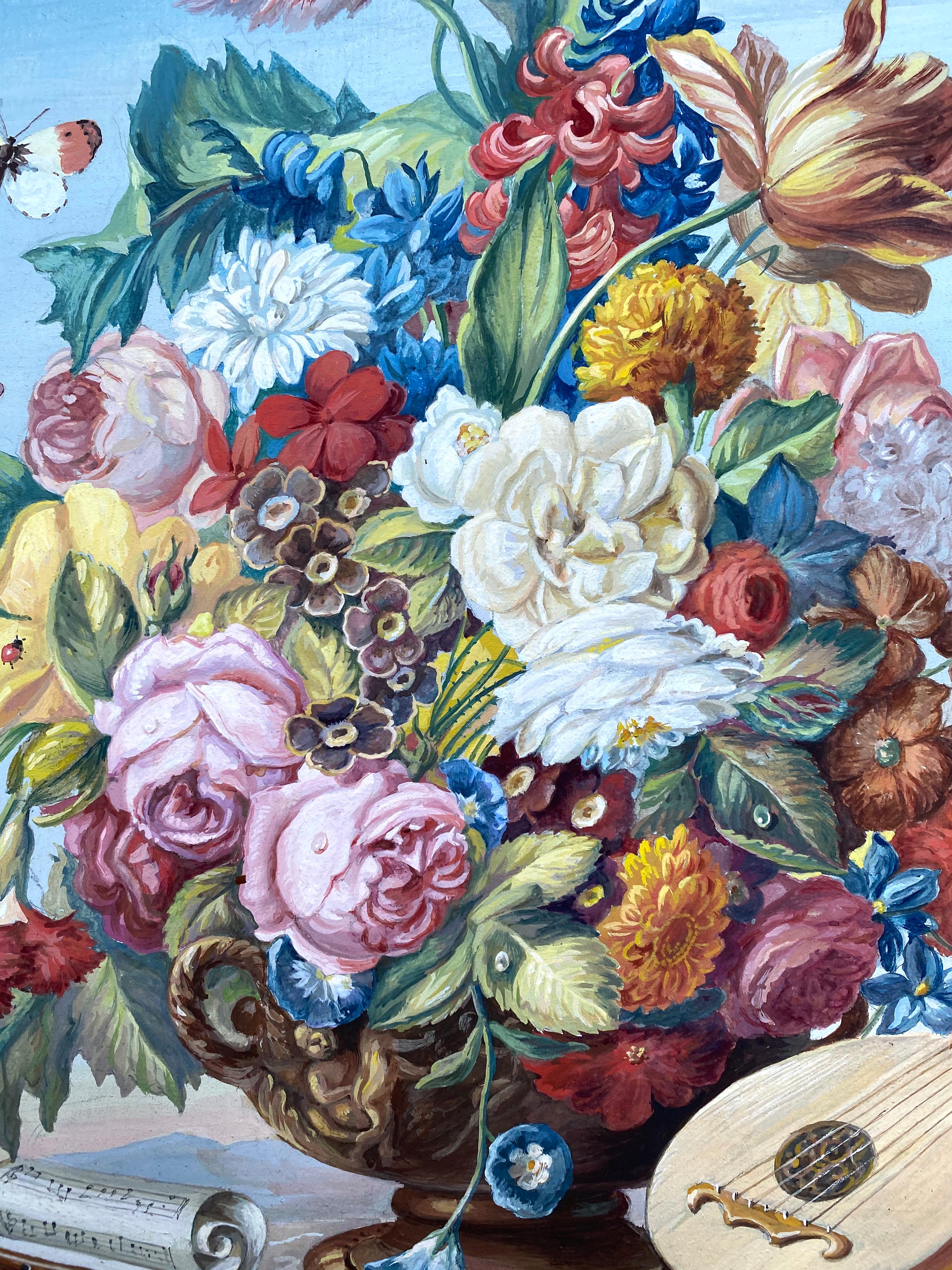 Blumenstrauß mit Mandolin (Akademisch), Art, von Friedrich Jungling