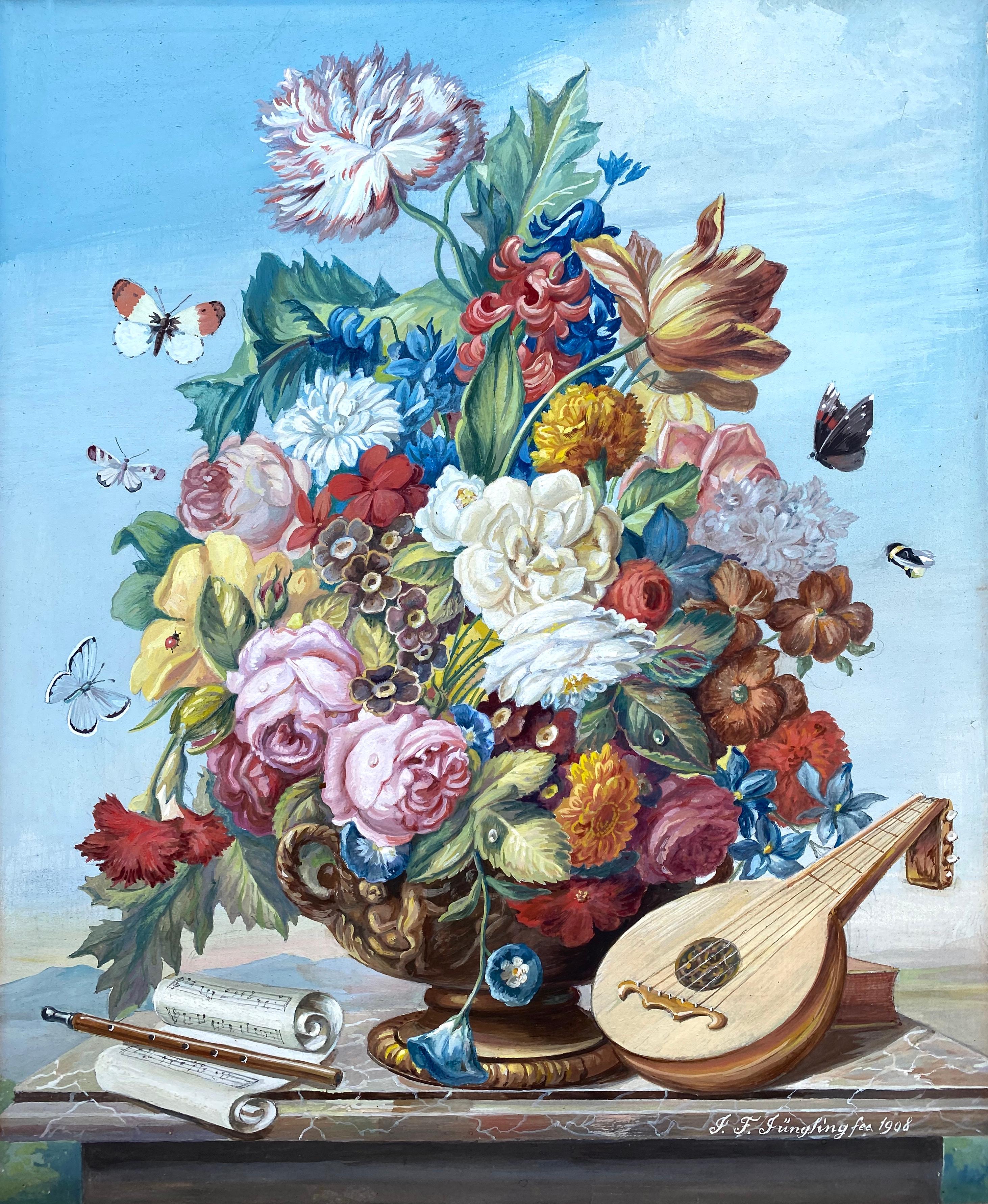 Blumenstrauß mit Mandolin (Blau), Still-Life, von Friedrich Jungling
