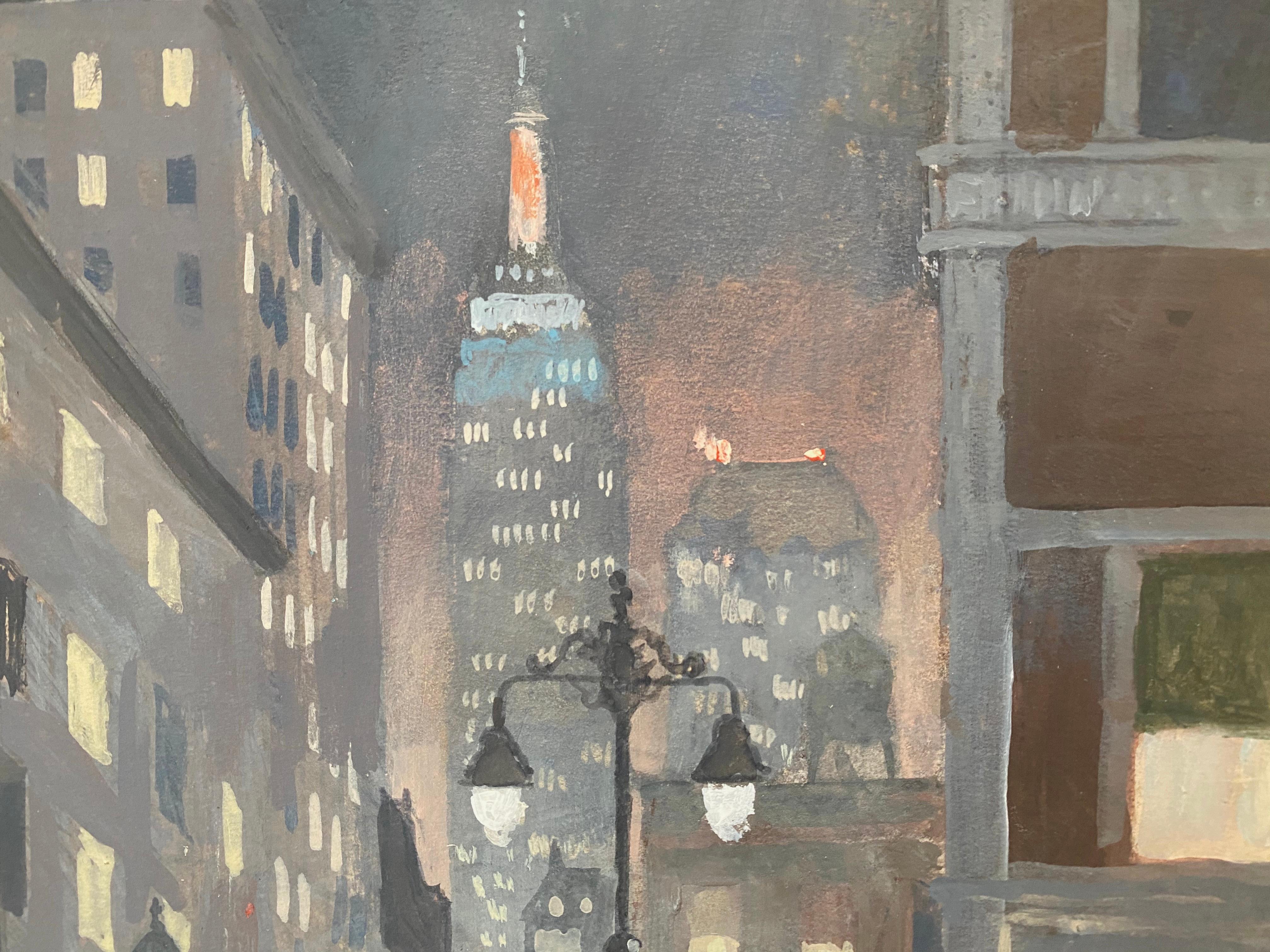 “Evening, New York” - Gray Figurative Art by George K. Ralph
