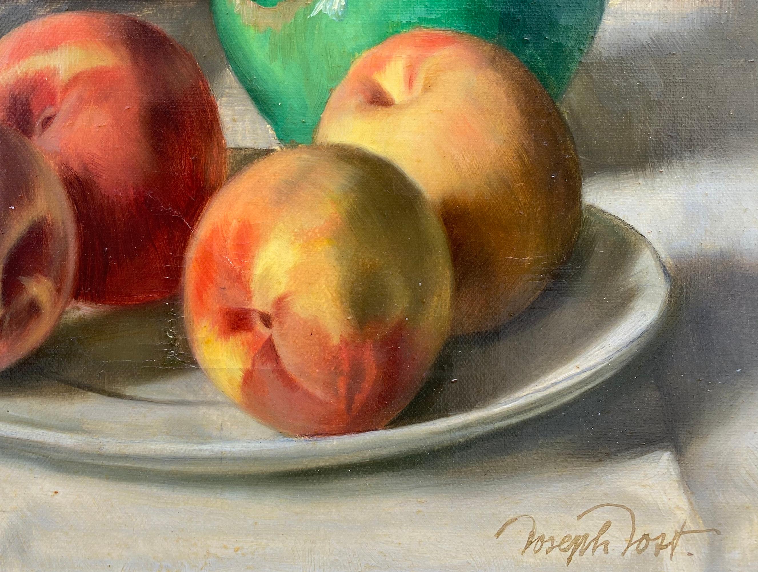 “Green Pitcher with Peaches” - Academic Painting by Joseph Jost