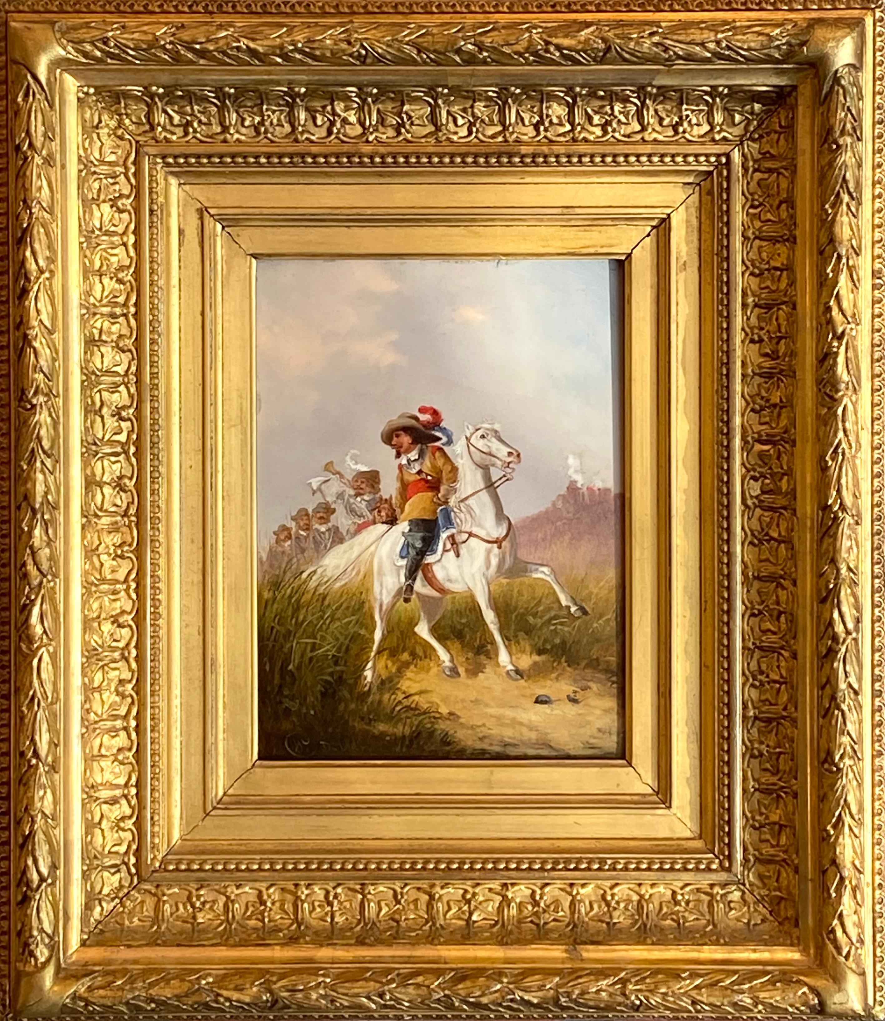 “French Cavaliers” - Painting by Charles Michel Guilbert D'anelle