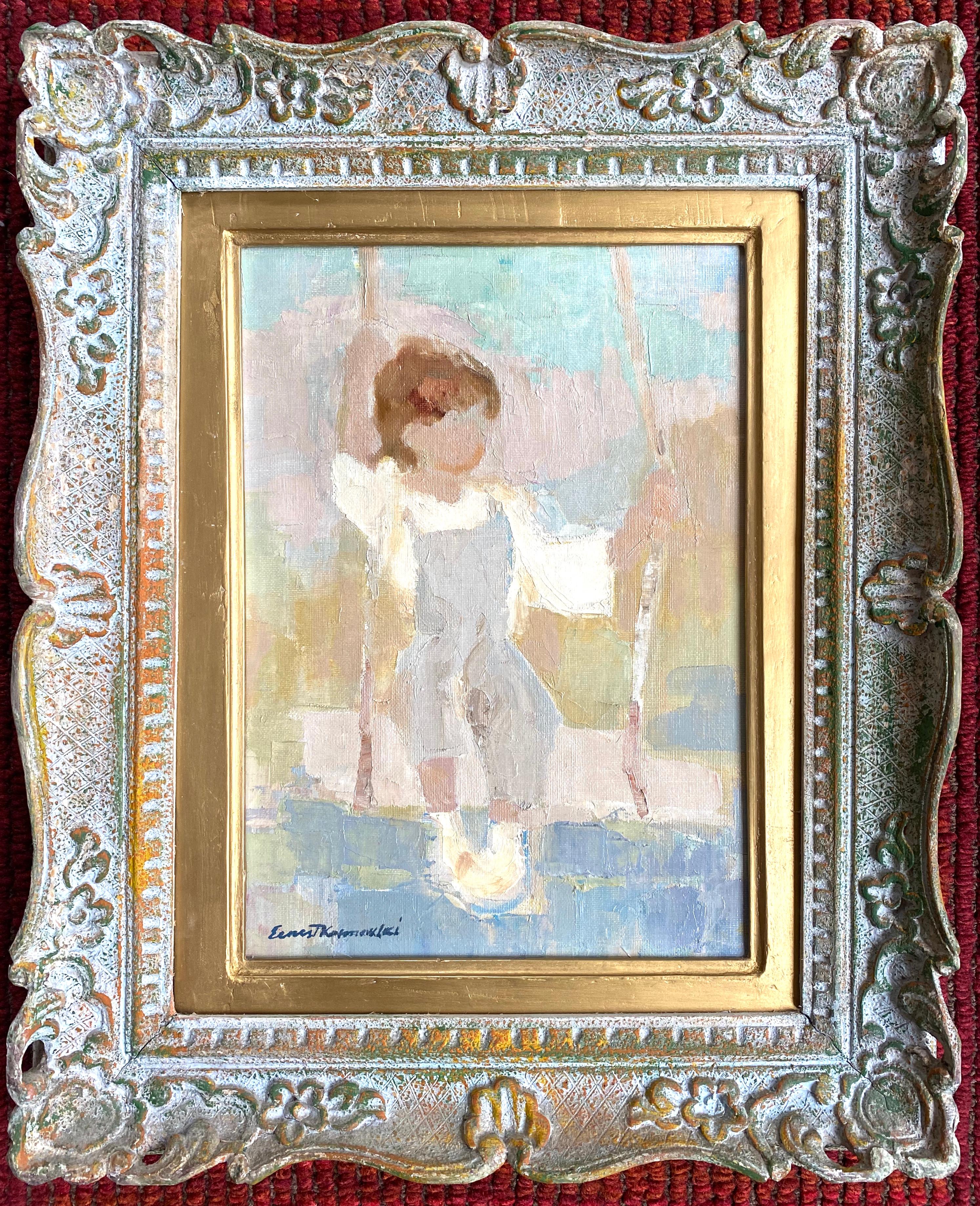 “Child on a Swing” - Painting by Edmund Ernest Kosmowski