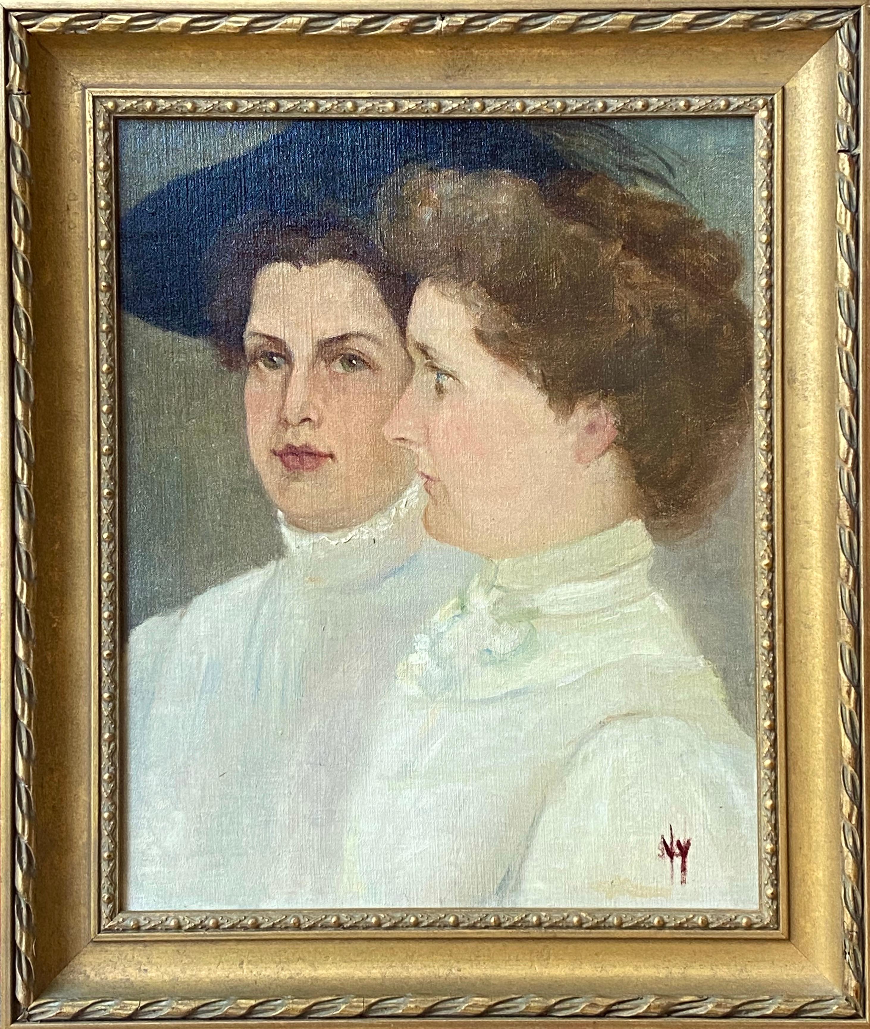 “Two Women” - Brown Figurative Painting by Henry Sumner (Hy) Watson