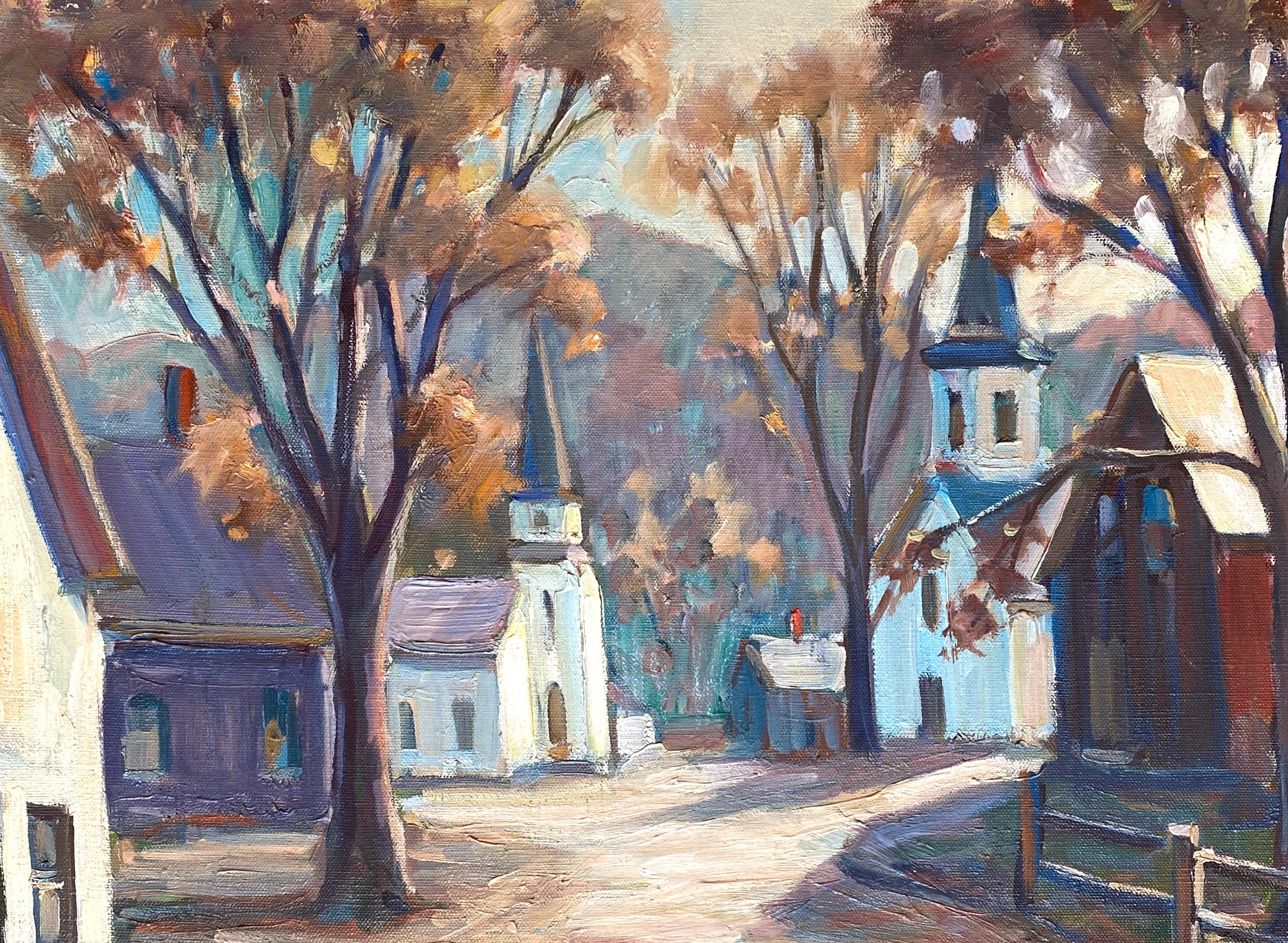 “Churches, New England” - Painting by Lester E. Chadbourne