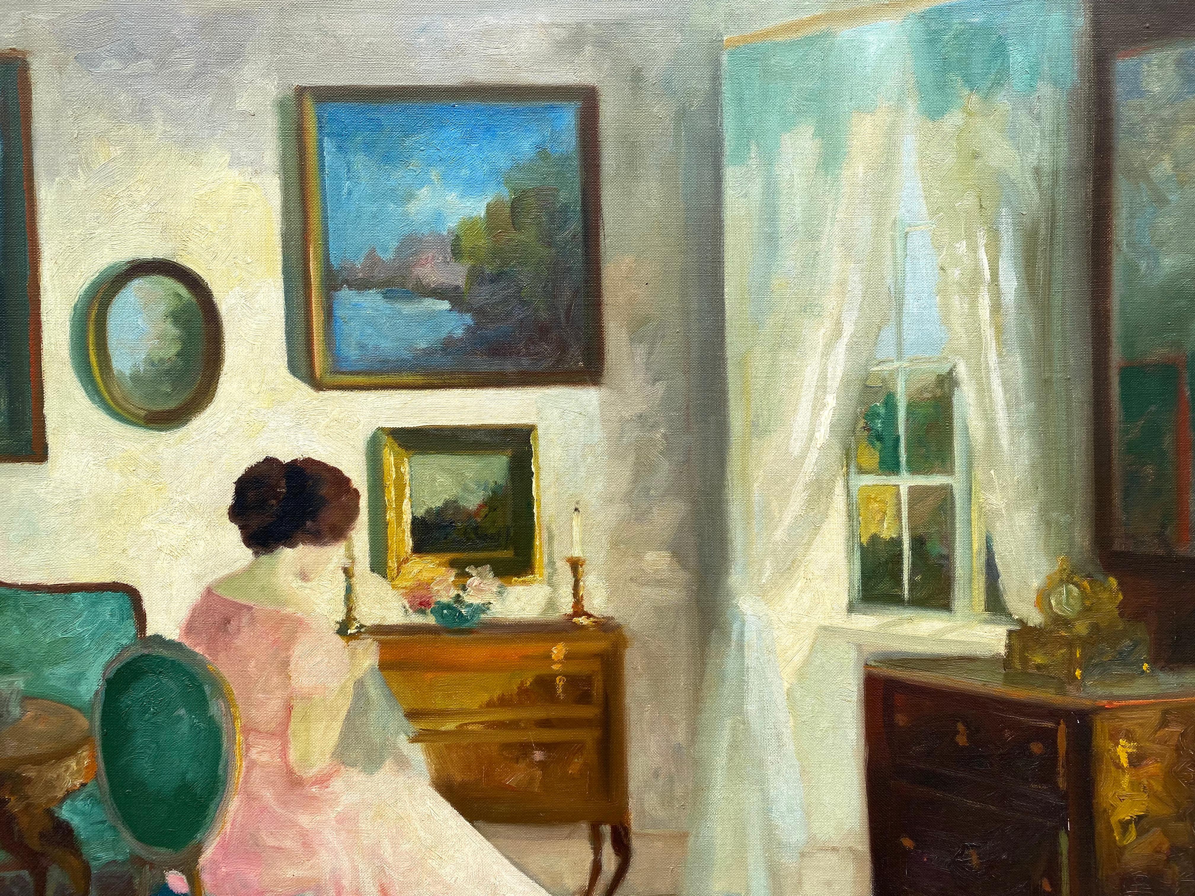 “Woman Knitting” - Painting by Edith Girt