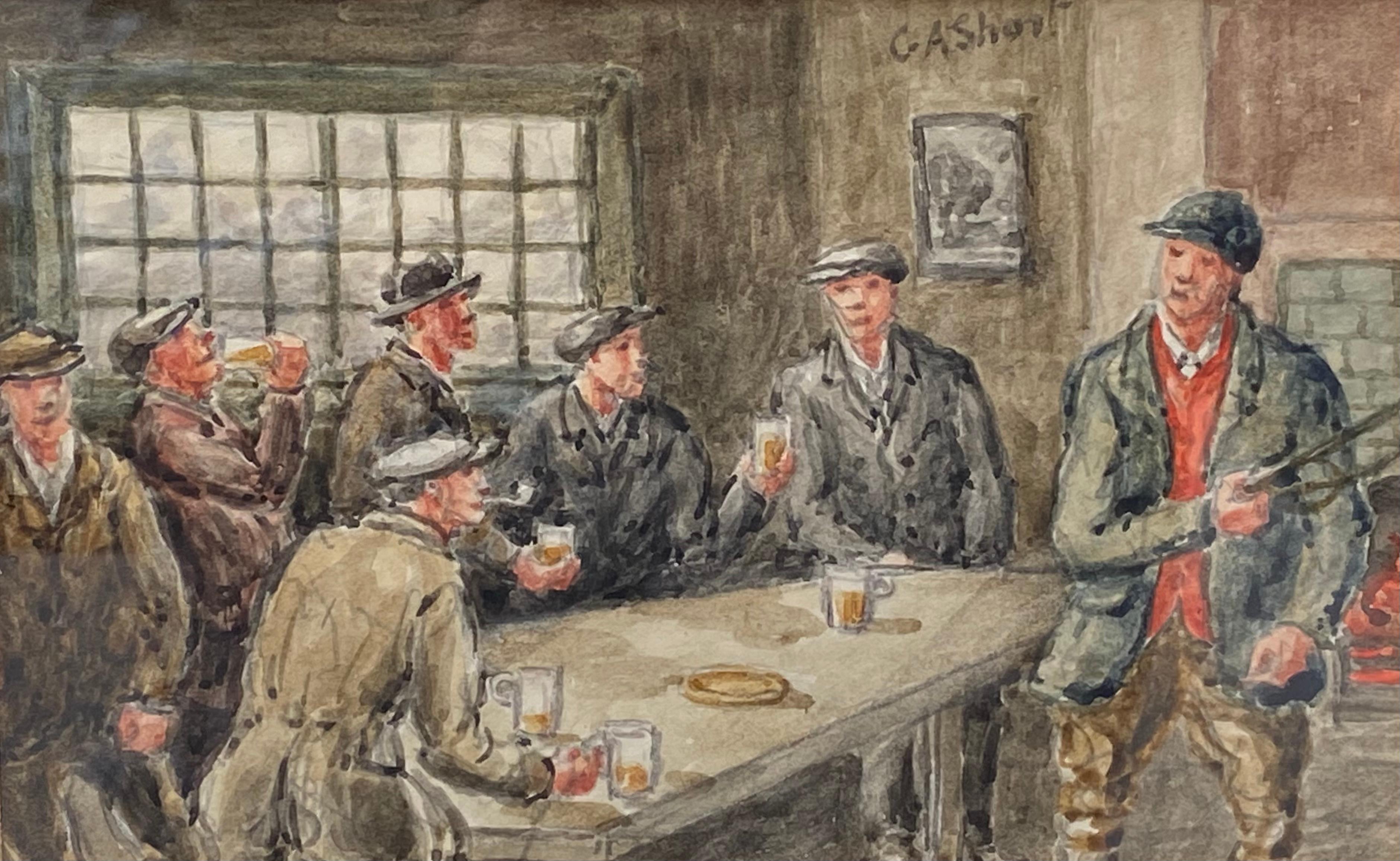 “Sharing a Pint” - Gray Figurative Art by George Anderson Short