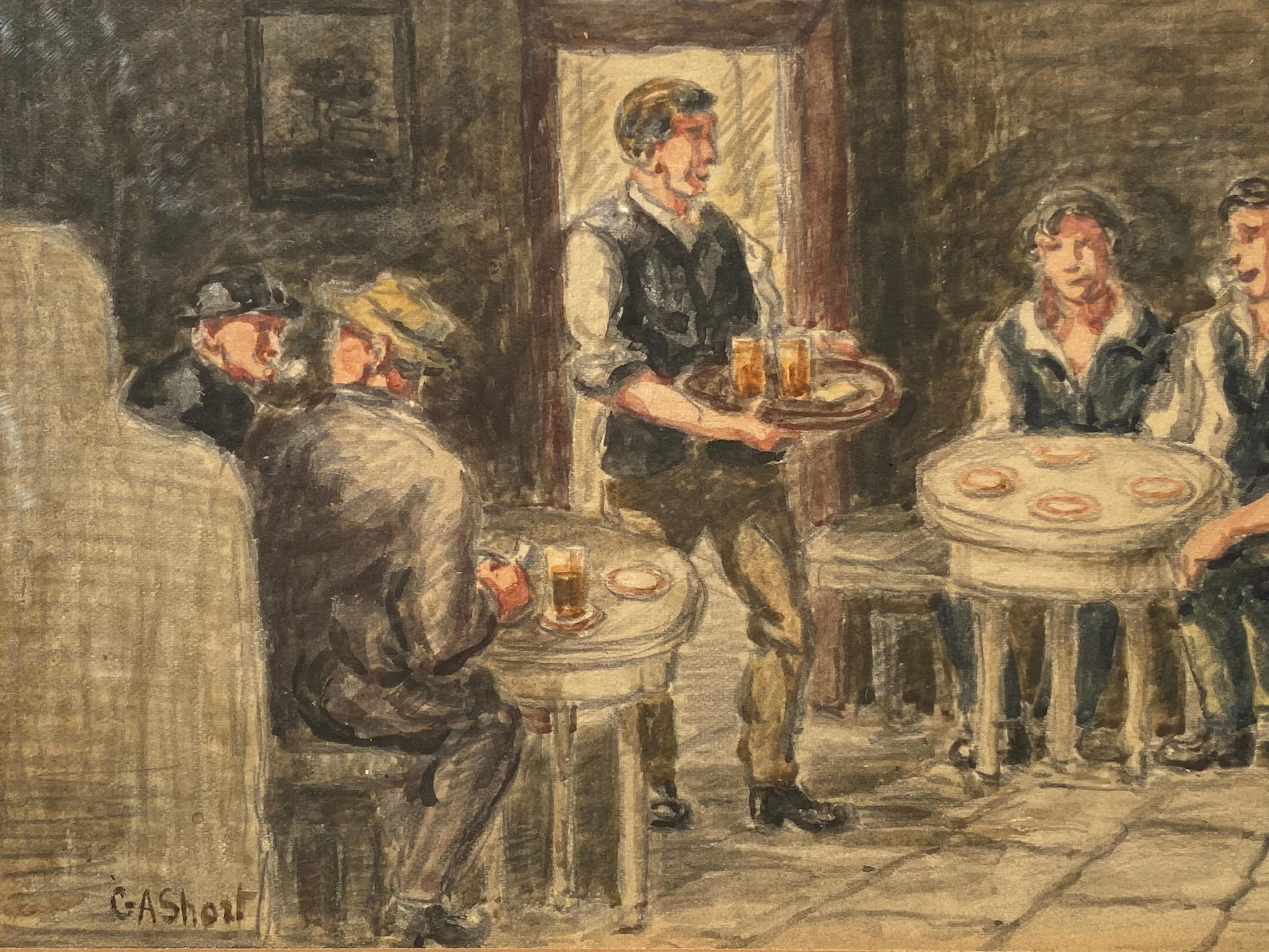 “Serving the Pints” - Gray Figurative Art by George Anderson Short