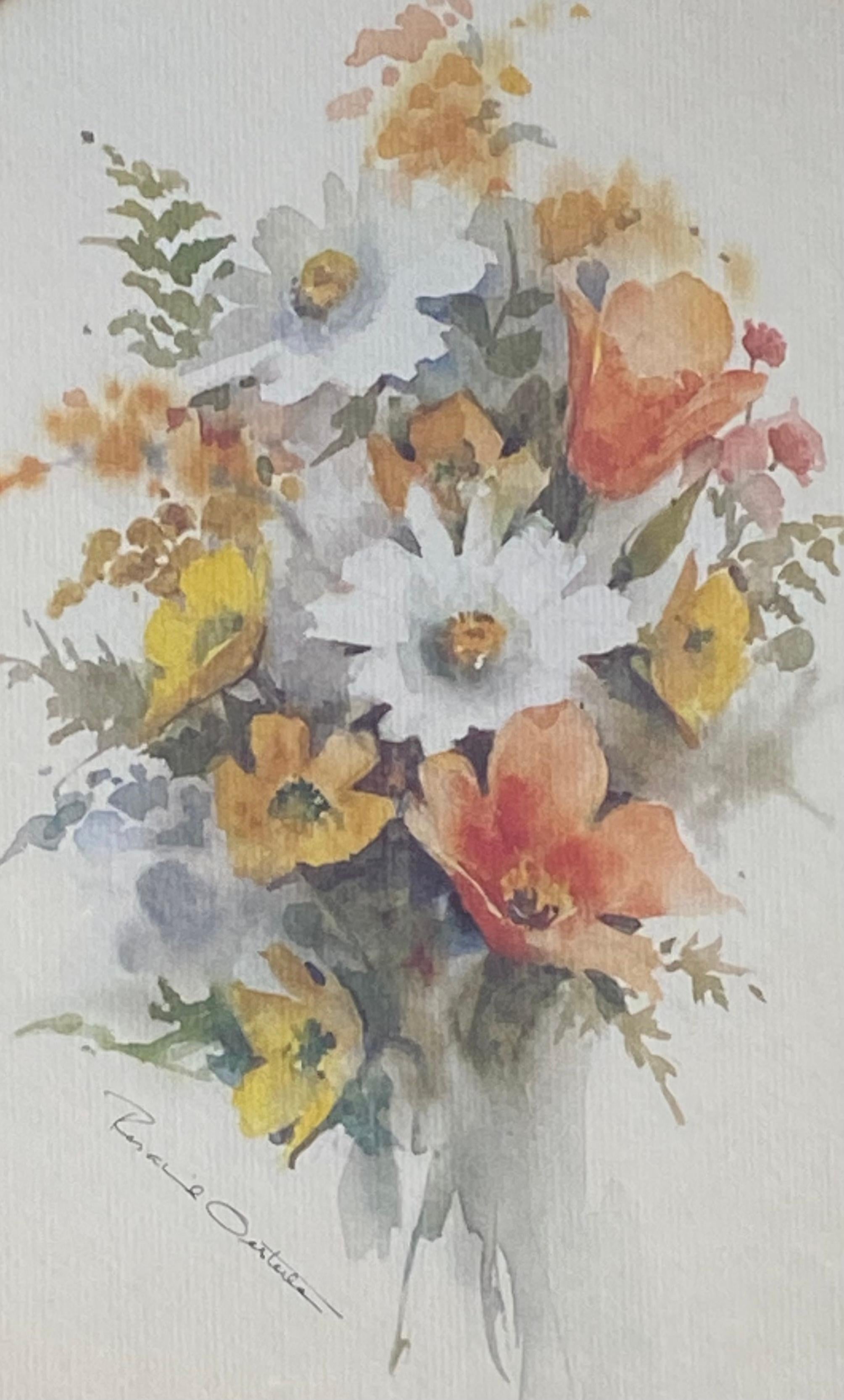 Frühlings-Blumenstrauß 2 (Grau), Still-Life, von Rosalind Oesterle