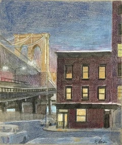 Richard Haas, (Vista del puente de Brooklyn, NYC)), hacia 1980, pastel