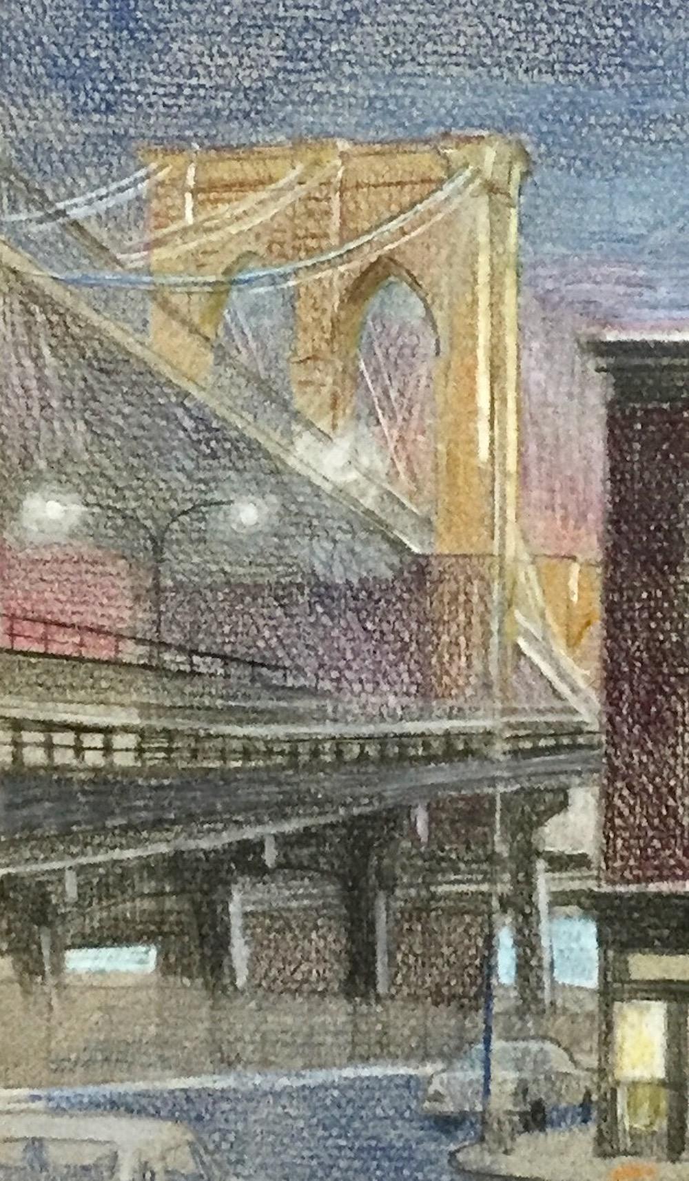 A classic Richard Haas (born 1936) New York City view. Signed in pencil lower right. The fact that it is signed within the image, the drawn-upon area, leads me to think the artist wanted it to be matted just to the image, blocking out the