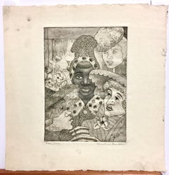 Christine Chaplin, (Four Women at Hat Store), mid-century etching