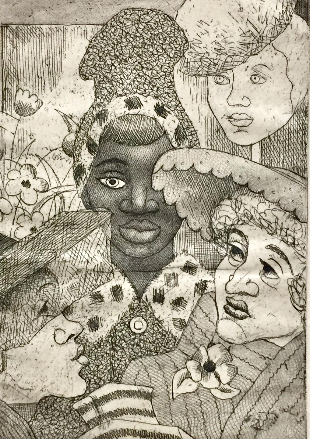 (Vier Frauen im Hutladen) (Amerikanische Moderne), Print, von Christine Chaplin