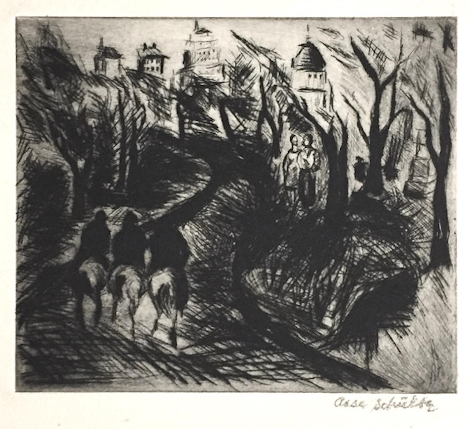 A. Schultz Landscape Print – Riders im Central Park (New York City)
