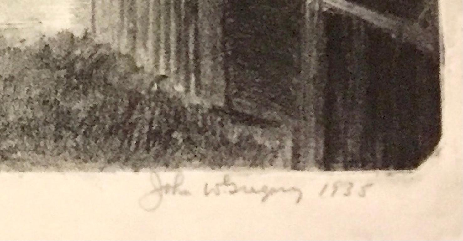 Gregory worked mostly in lithography, probably learned at the Art Students League in New York City. However he often drew New England subjects, so this evening Provincetown scene is a natural. And as of about four or five years ago the Atwood Avenue