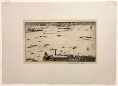 Fugi Nakamizo, New York Harbor, 1925, von der Batterie aus, Radierung aus der Mitte des Jahrhunderts