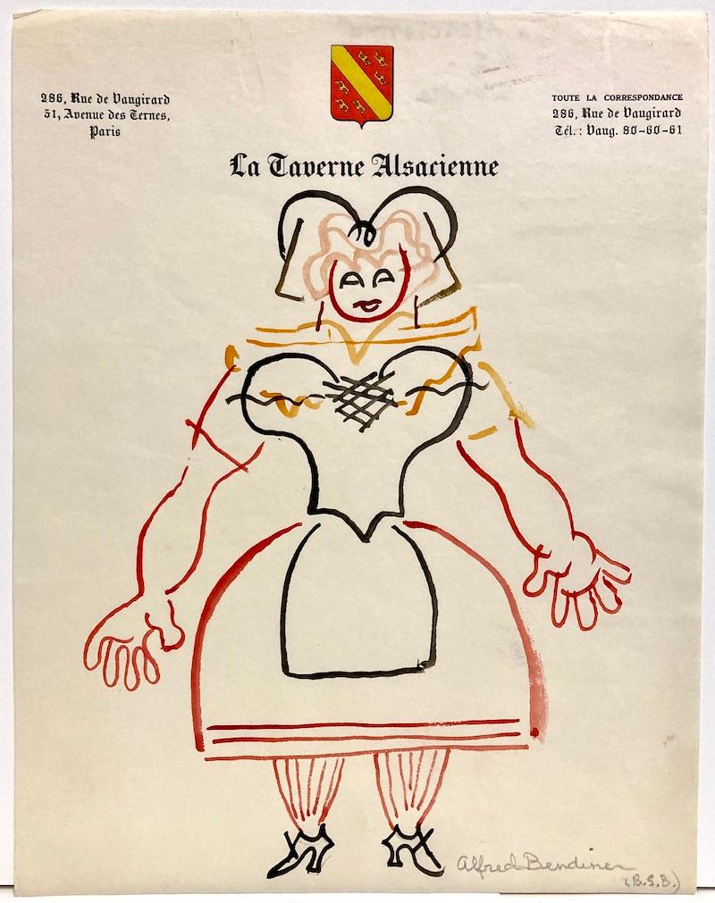 Leave it to the Bendiners to find an Alsatian restaurant in Paris (La Taverne Alsacienne) and use it's stationary to such a great end! And thank goodness that the paper required two sheets and the artist didn't try to do this on one sheet !!! (Or