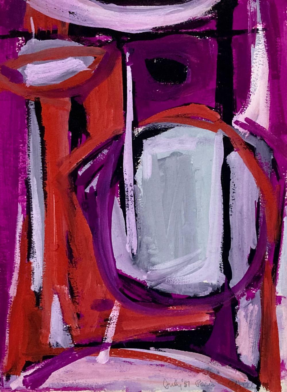 Clinton Hill, Paris, juillet 1951 (France), dessin à la gouache abstraite du milieu du siècle dernier en vente 1