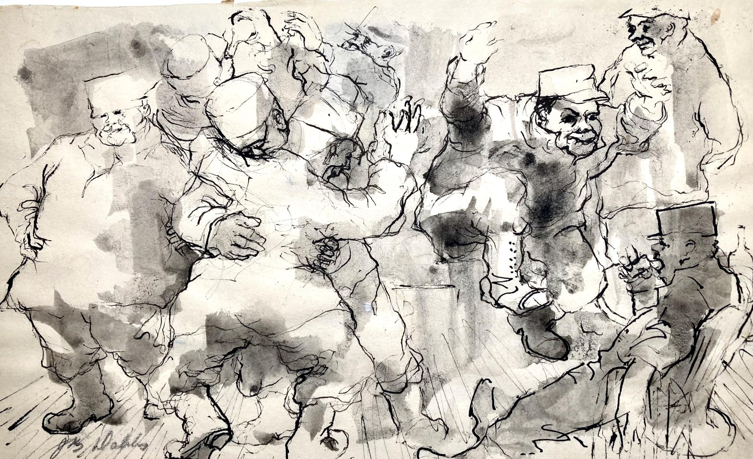 Der Künstler, der Company Party gemacht hat. (Männliche französische Soldaten des Zweiten Weltkriegs mit Kepis und Tanz), um 1939, ist unbekannt. Es könnte J. B. Dolitro sein, aber das ist nur eine Vermutung, und eine gründliche Google-Suche hat