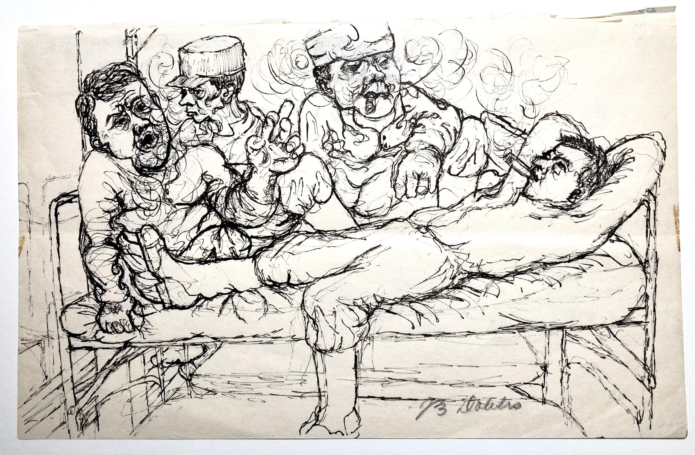 J. B. ¿Dolitro? Cuento para dormir. Soldados franceses de la Segunda Guerra Mundial c. Kepis, Bebidas, Puros - Art de Unknown