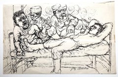 J.B. Dolitro? Bedtime Story. Male French WWII Soldiers w. Kepis, Drinks, Cigars