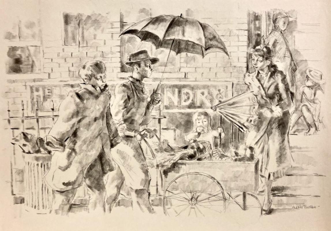 Andrée Ruellan, Frühling in der Bleecker Street (Greenwich Village, NY), Zeichnung 1938