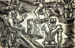 Herbert Ferber, (NYC Street Scene), 1936, Tuschezeichnung aus der Mitte des Jahrhunderts