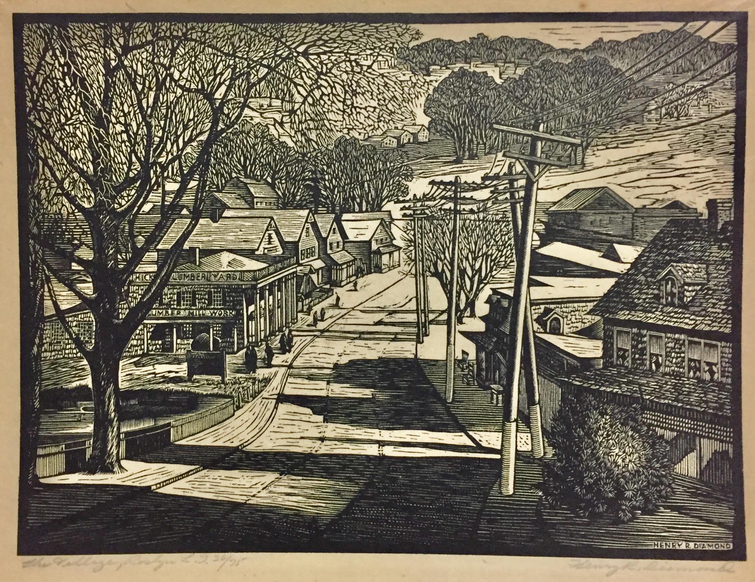 Henry R. Diamond Landscape Print - The Village, Roslyn, LI (New York)