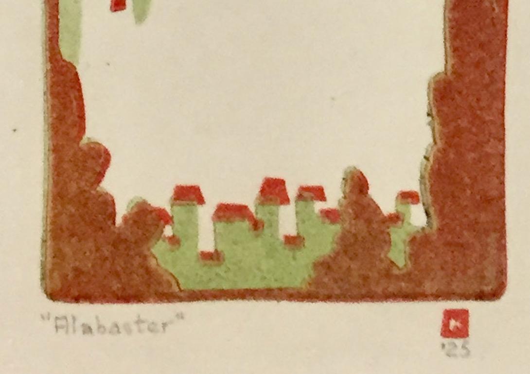 A Rochester, New York native, Kevin O'Callahan studied at the Carnegie Institute and worked on the WPA. He is known for his Arts and Crafts period woodcuts and his later industrial scenes. Alabaster has an enchanted-land quality. It is  titled and