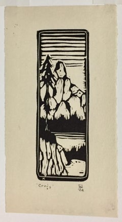 Kevin B. O'Callahan, Crags, 1924, woodcut Buffalo artist, Aesthetic Movement
