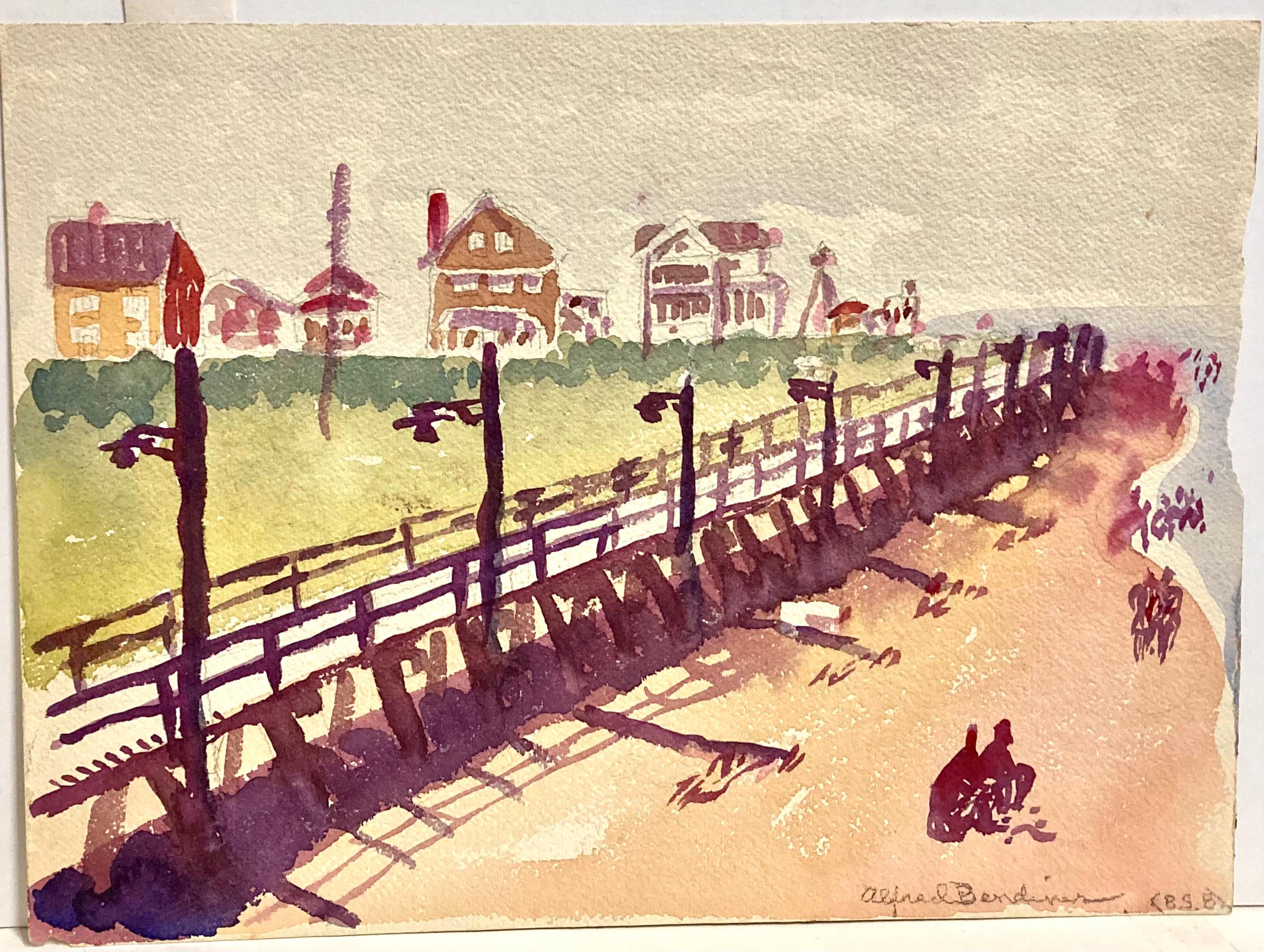 Apparently Bendiner never went a day without drawing. He was amazing! From Bendiner's Philadelphia the New Jersey beaches were an easy drive. Avalon is still a charming seaside town. 

This watercolor is authenticated in pencil at the lower right