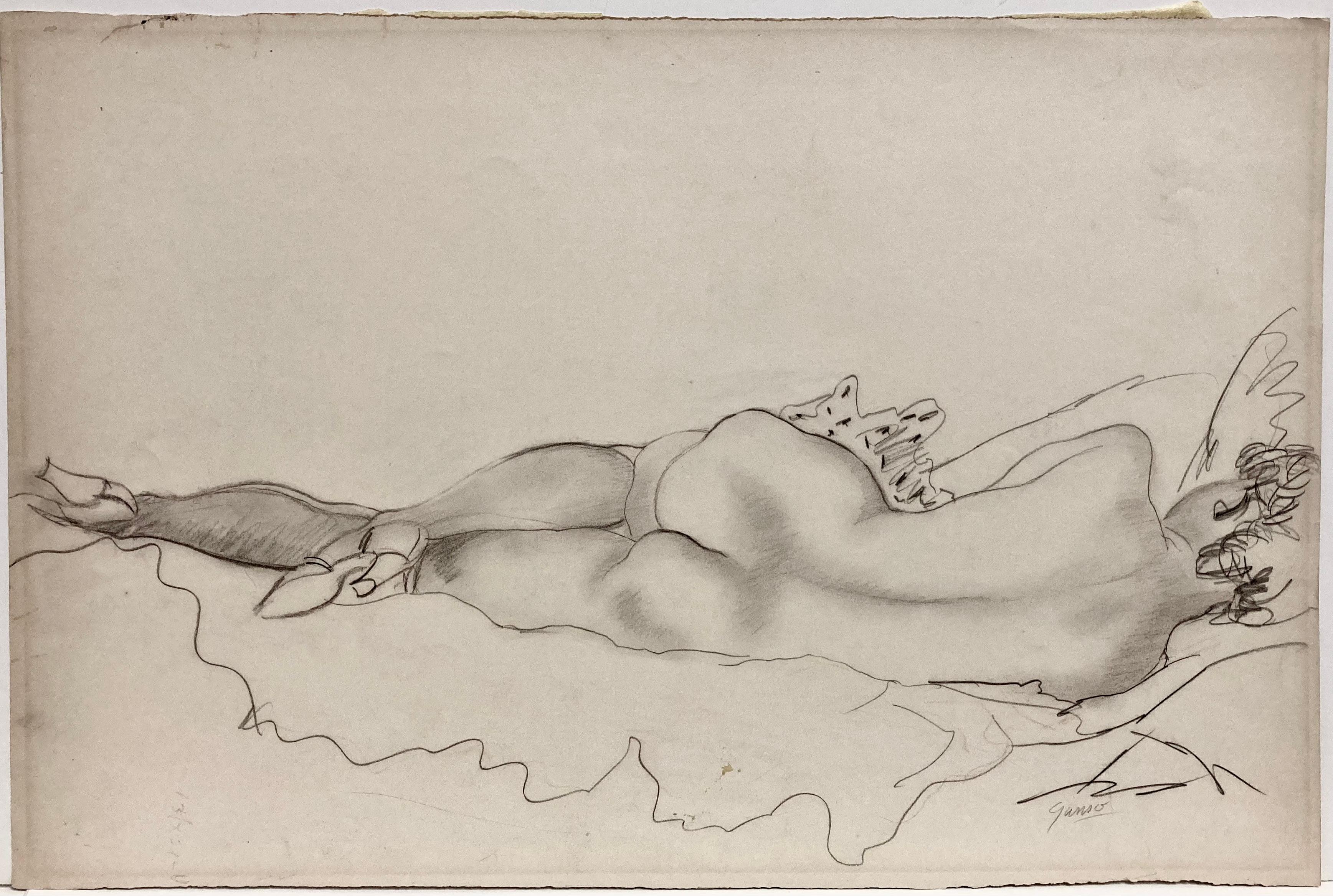 A classic Emil Ganso nude. Quite large, the sheet is 14 1/8 x 21 inches and the image goes all the way across the sheet from left to right. Very delicately drawn - especially for Ganso.